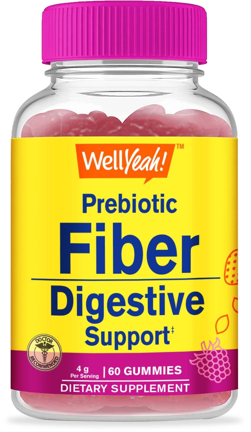 Prebiotic Fiber Gummies for Adults - Digestive Health Supplement for Women & Men | Vegan, Gluten-Free, Non-GMO Berry Flavor | 60 Count Gummy Vitamins | Supports Gut Health & Regularity for Active Lifestyles