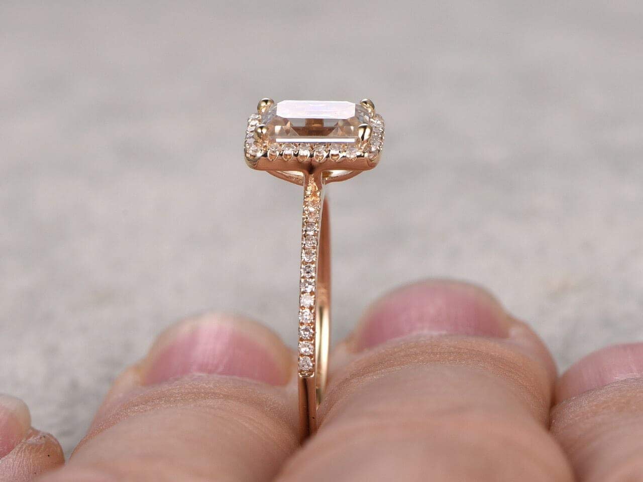 1.25 Ct Moissanite & Diamond Engagement Ring - Emerald Cut Rose Gold Wedding Band for Women, Perfect for Proposals, Anniversaries, and Special Occasions