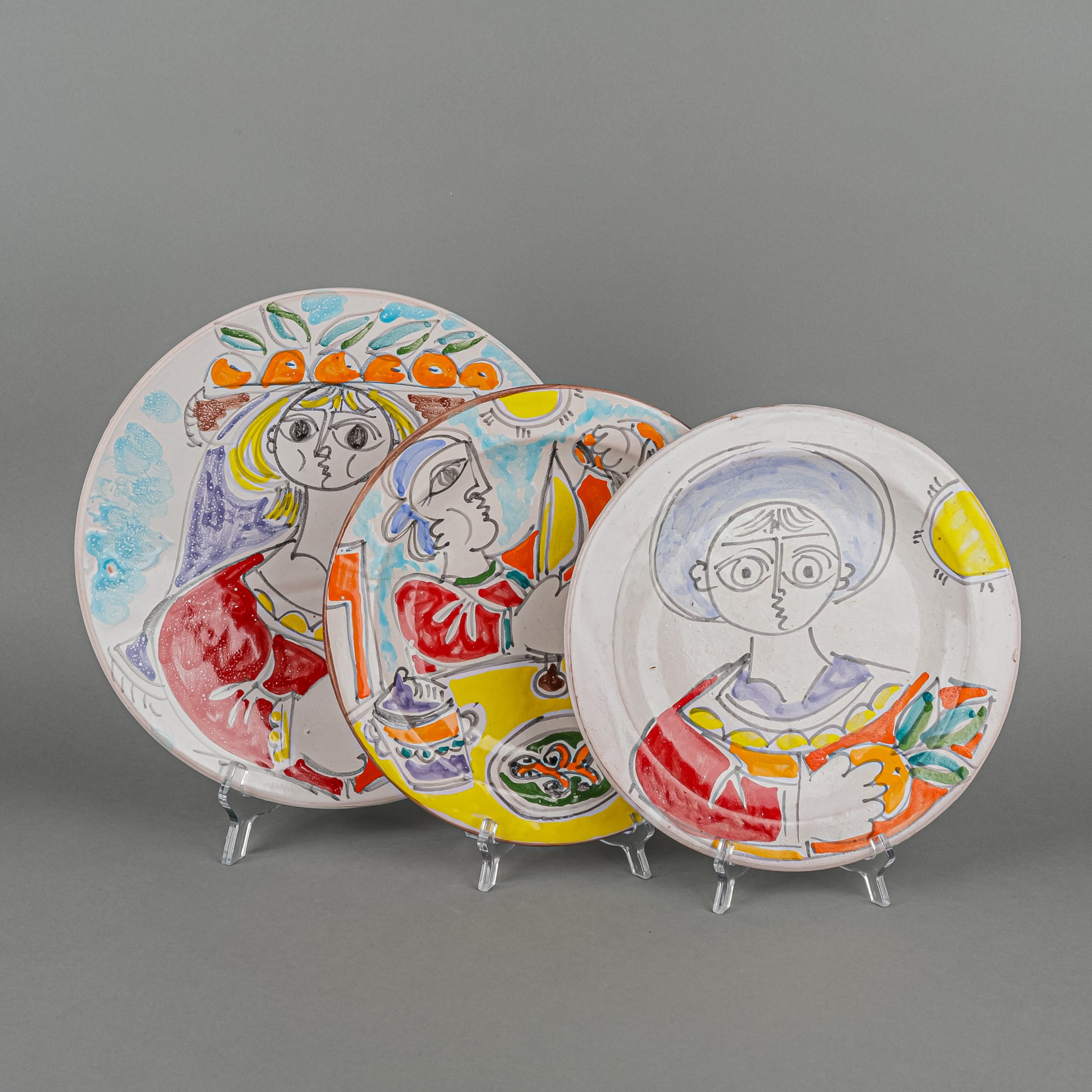 GIOVANNI DESIMONE 1965 Vintage Ceramic Dinner Plates Set of 3 - Elegant Tableware for Dining, Entertaining & Home Decor