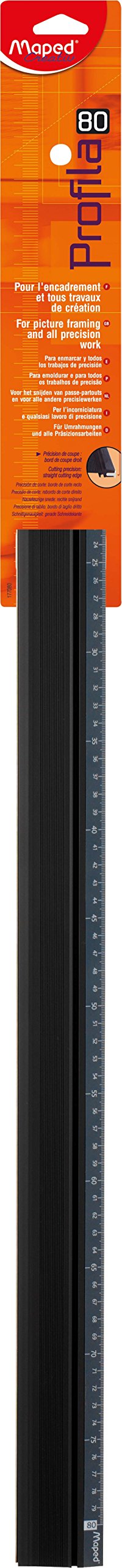 Maped Profila 80cm Aluminum Ruler for Straight Cuts - 2 Non-Slip Pads, Black (1-Pack) - Perfect for School, Office, Drafting & DIY Projects