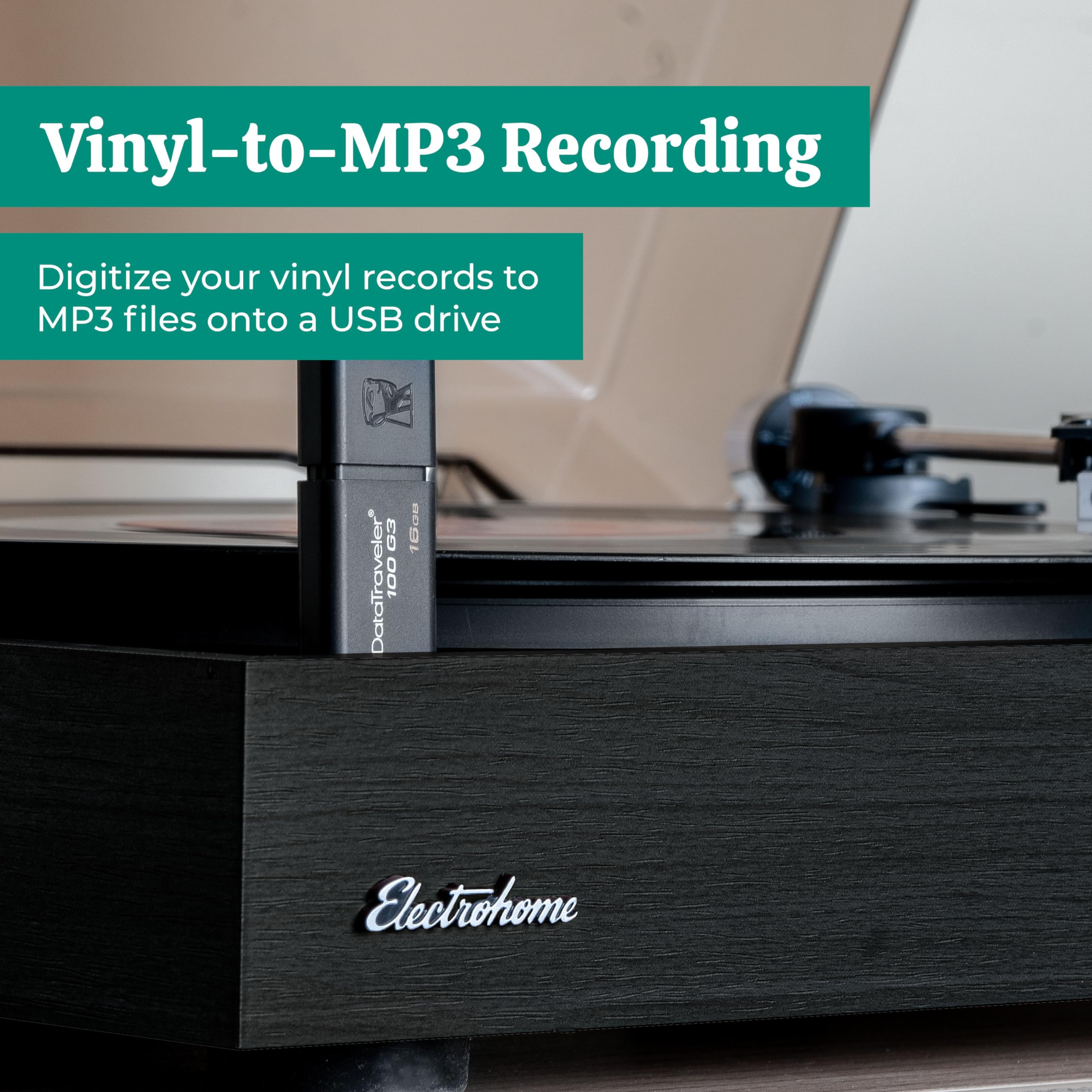 Electrohome Montrose Bluetooth Record Player with Audio-Technica Stylus - Belt-Drive Turntable, Built-in Preamp, Vinyl to MP3 Recording & 4