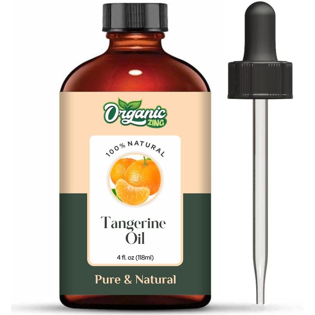 Pure Organic Zing Tangerine Essential Oil for Skin, Face, Hair Care & Aromatherapy - 100% Natural, Cold Pressed, 4oz (118ml) - Perfect for DIY Beauty, Massage, Diffuser & Stress Relief