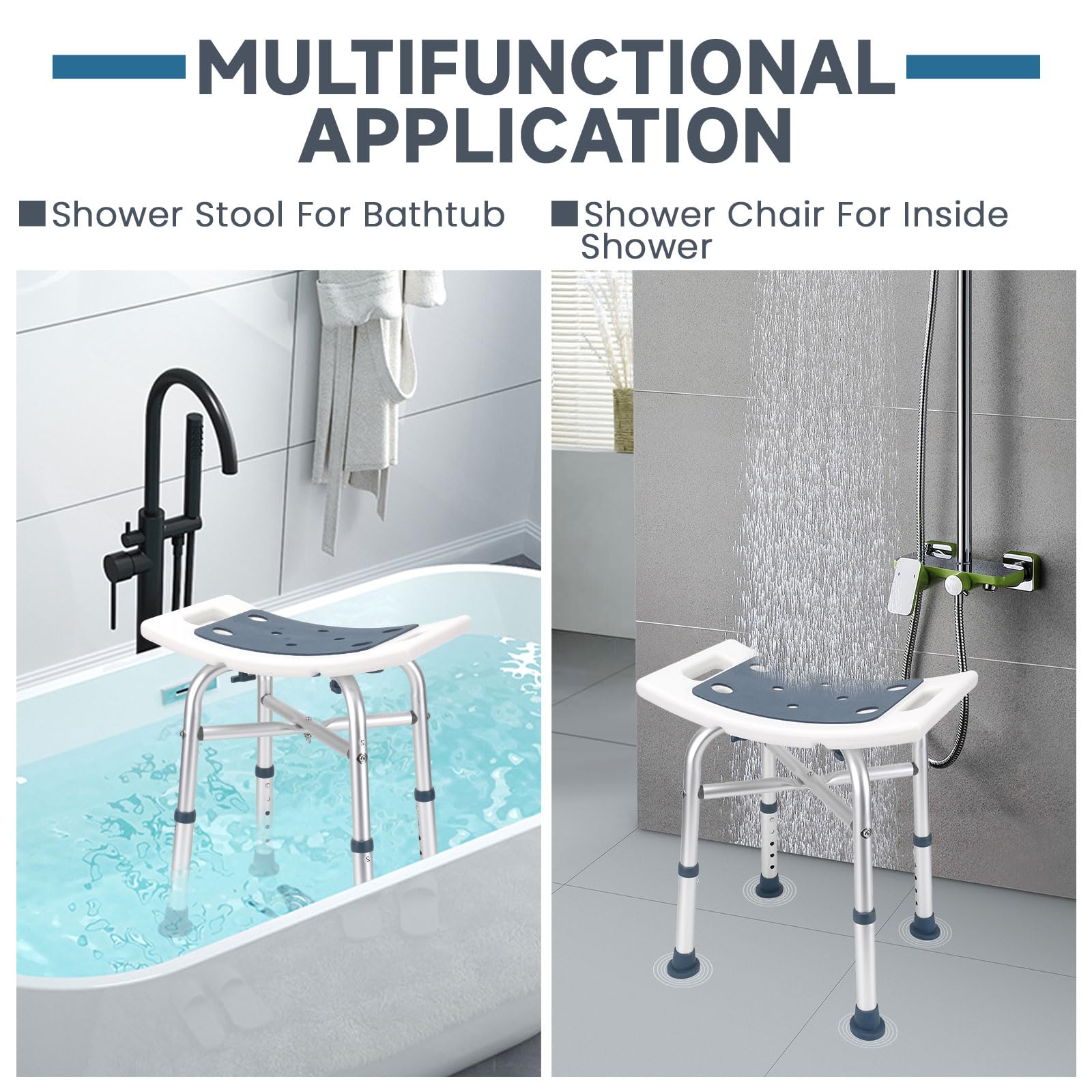 **Heavy Duty Adjustable Shower Chair for Elderly & Adults – Non-Slip Bath Stool with Tool-Free Assembly – Ideal for Seniors, Handicap & Mobility Assistance in Bathtub or Shower**