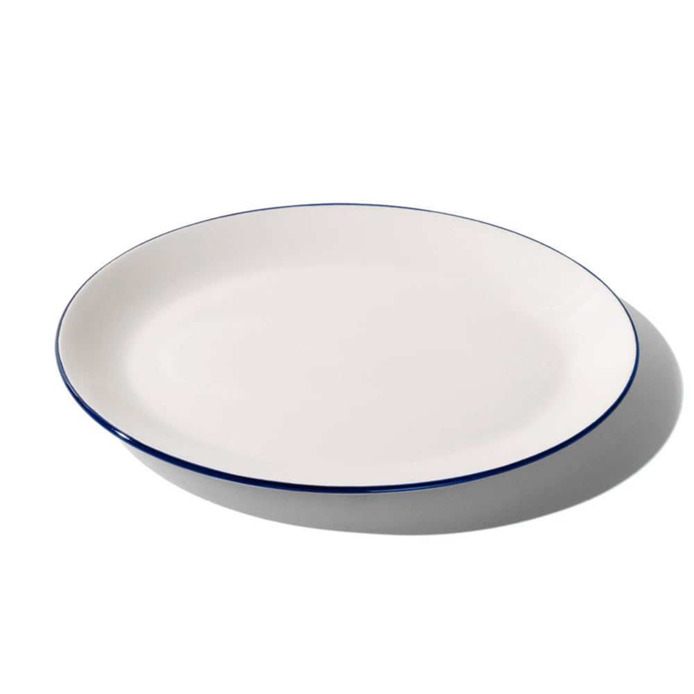 Premium Porcelain Serving Platter - White with Navy Rim - Made in England - Elegant Dinnerware for Entertaining & Special Occasions