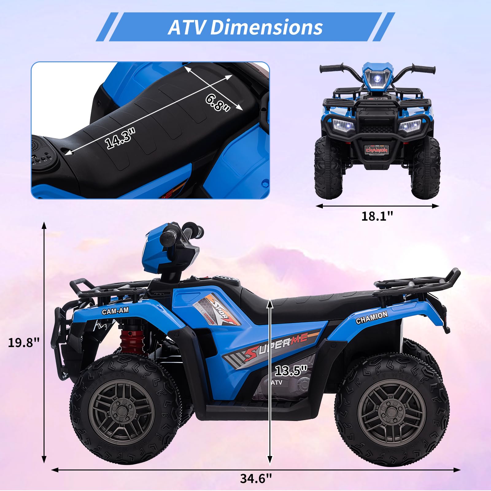 GARVEE 12V Kids Electric Ride-On ATV - 2.2mph Safe Speed with High/Low Modes, LED Lights & Music - Perfect Outdoor Toy Gift for Boys & Girls (Blue) - Ideal for Backyard Play, Birthday Presents & Outdoor Adventures