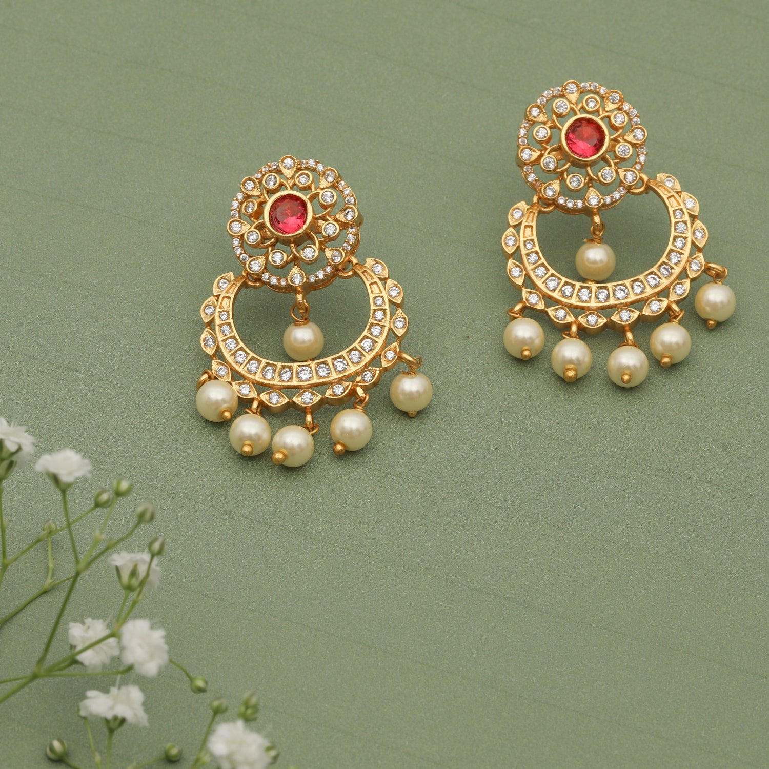 Vaishnavi Nakshatra CZ Chandbali Earrings - Sparkling Cubic Zirconia Indian Bridal Jewelry for Weddings, Parties & Festive Occasions