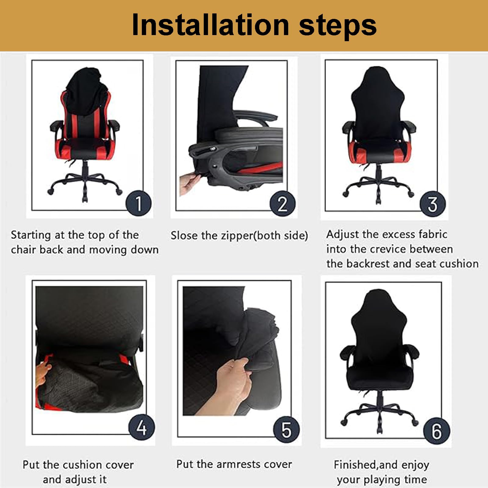 Stretchable Gaming Chair Cover with Armrest Covers - Universal Fit for Office & Computer Chairs - Breathable Seat Slipcover in Gray - Perfect for Home Office, Gaming Setup & Workspace Protection