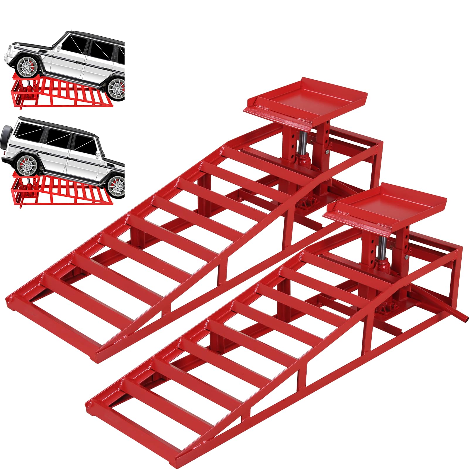 2 Pack Heavy Duty Hydraulic Car Ramps - 5 Ton (11,000 lbs) Capacity, Low Profile Vehicle Lift Ramps for Trucks, Trailers & Garage Repairs - 9.8