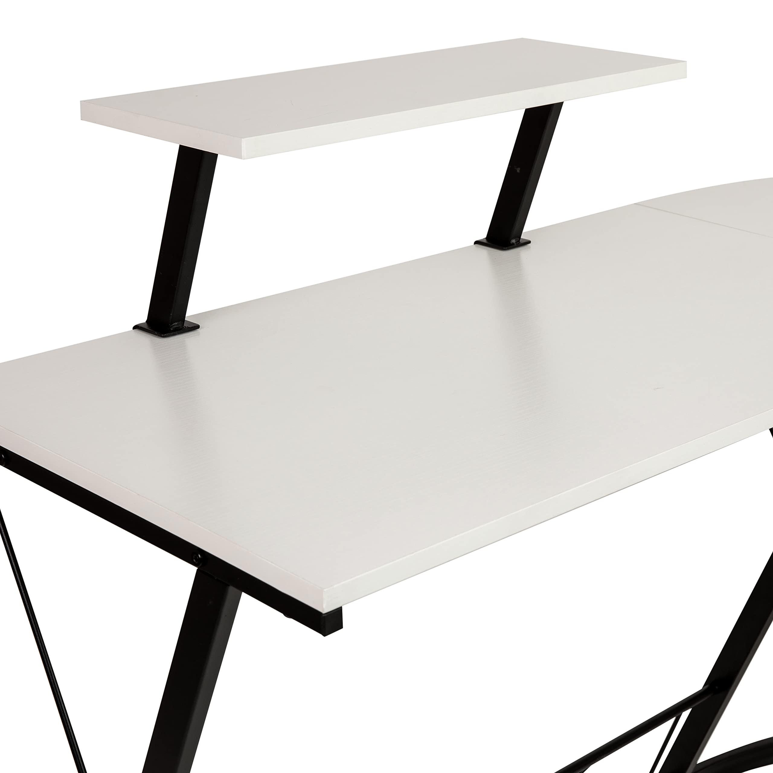 Flash Furniture Ginny Corner Desk - White/Black Space Saving L-Shaped Gaming Desk with Monitor Shelf - 71.5