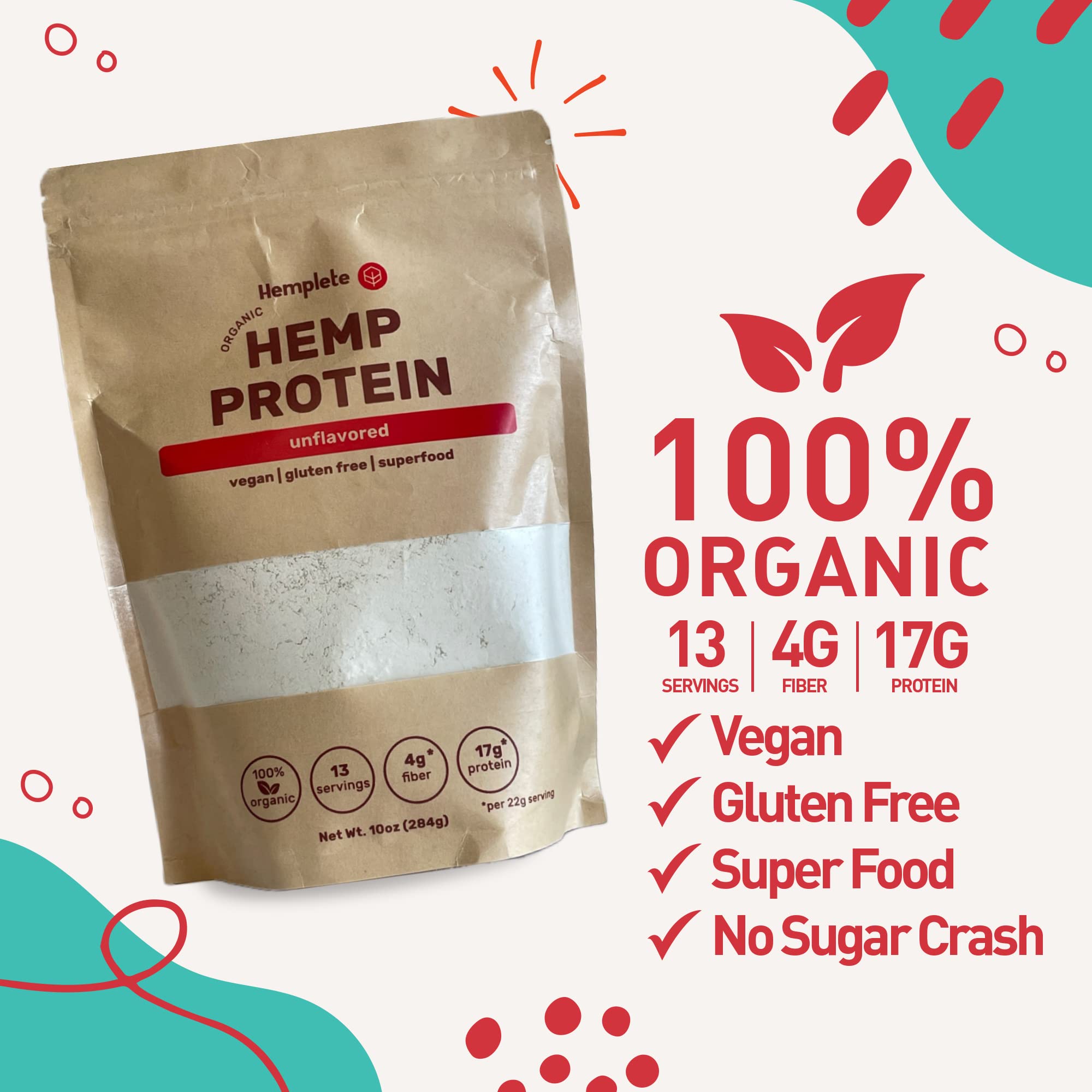 Organic Hemp Vegan Protein Powder for Heart & Brain Health - Plant-Based Protein Drink for Muscle Building & Recovery - Easy to Digest with 9 Essential Amino Acids (Unflavored/Chocolate, 10oz) - Perfect for Post-Workout, Smoothies & Healthy Lifestyle
