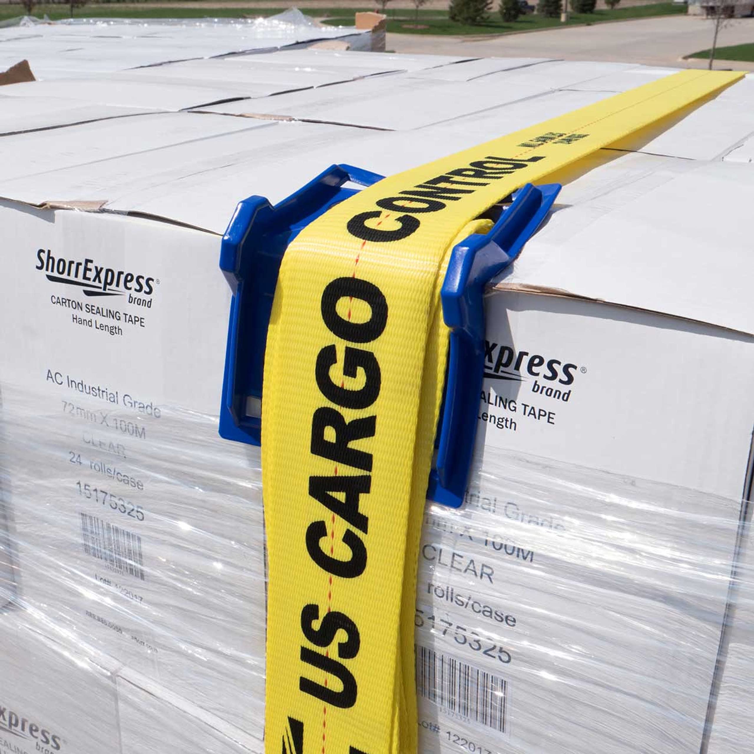 US Cargo Control Blue Plastic Corner Protectors - 4 Inch Wide Webbing Compatible for Cargo & Strap Protection - Prevent Edge Damage & Extend Strap Lifespan - 100 Pack - Ideal for Shipping, Moving & Trucking Applications