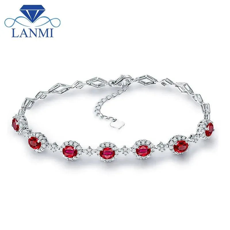 Luxury 18K White Gold Ruby and Diamond Bracelet for Women - Genuine Natural Ruby & Diamond Engagement Jewelry, Perfect for Birthday Gifts, Anniversary & Special Occasions