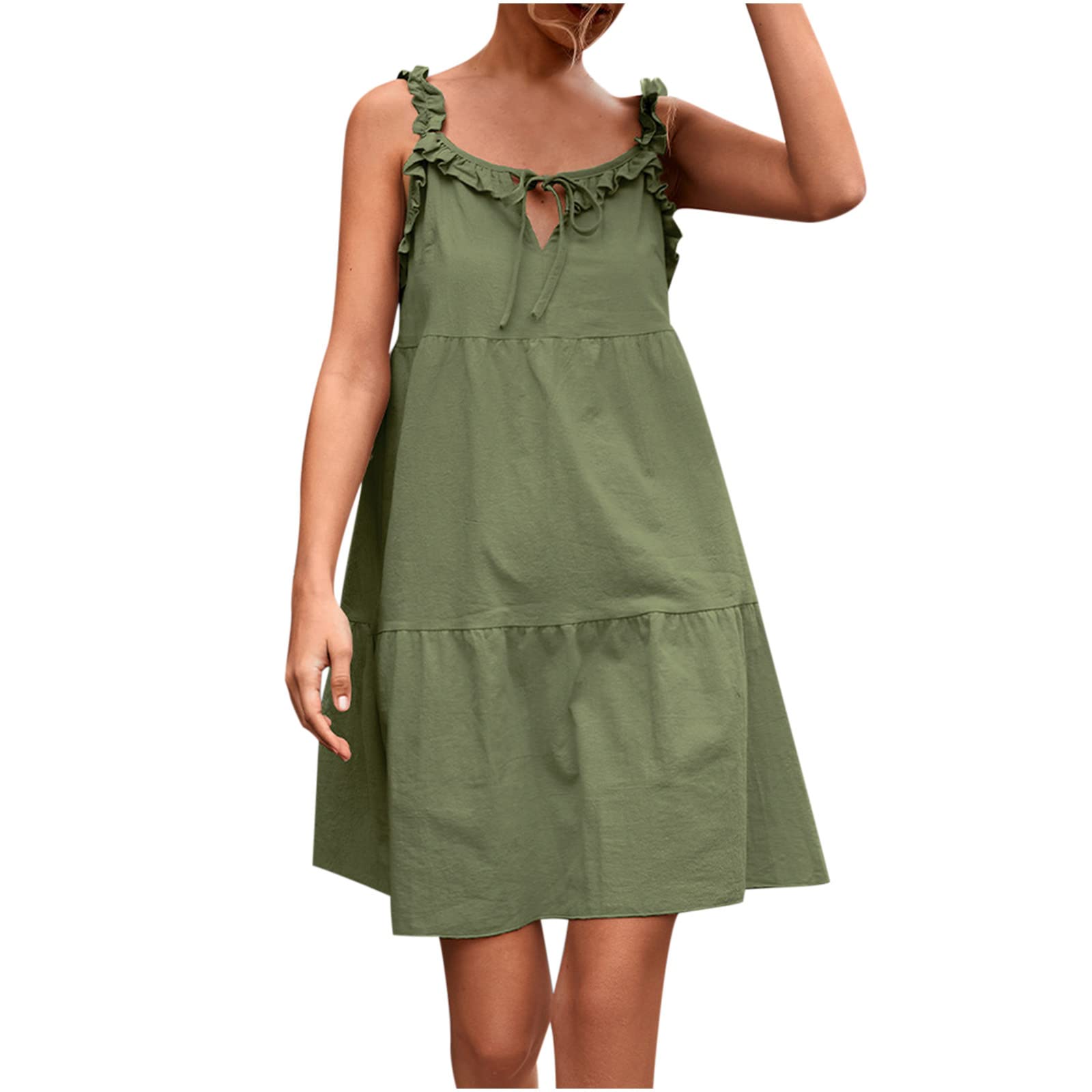 Women's Summer Casual Sleeveless Mini Dress - Round Neck Solid Color Loose Beach Dress for Ladies | Perfect for Beach Outings, Vacations & Summer Parties