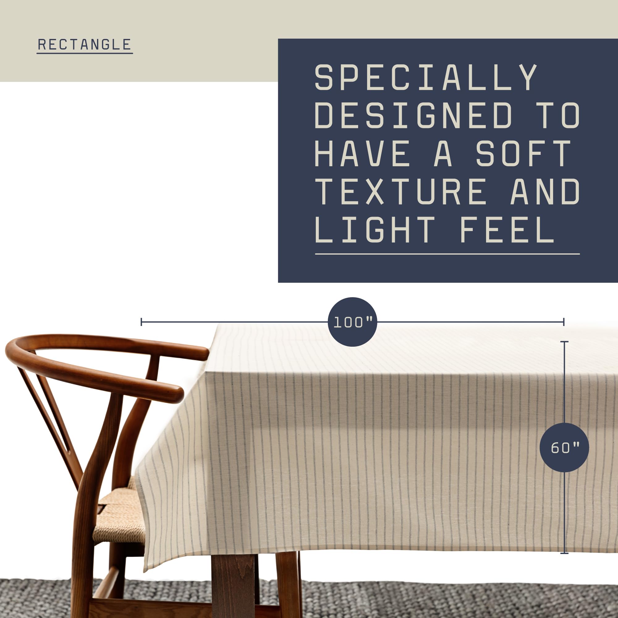 MEEMA Blue Striped Cotton Tablecloth 60x100 Inch - Modern Rustic Farmhouse Rectangle Table Cover for Dining Room, Kitchen, Outdoor Picnic & Party - Washable & Durable Table Linen for Everyday Use