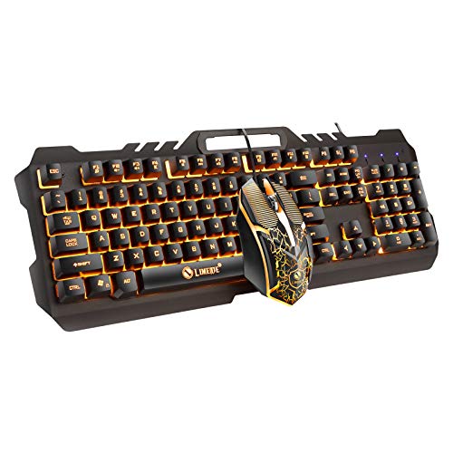 Best Mechanical Feel Gaming Keyboard and Mouse Combo - Wired USB for PC & Mac (Windows 10/8/7/Vista & Mac OS) with Orange Backlight - Perfect for Esports, Streaming & Office Work (Black)