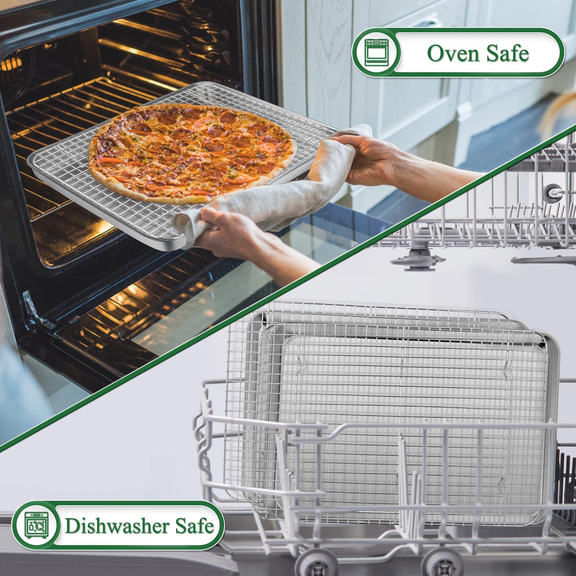 P&P CHEF Stainless Steel Baking Sheet and Cooling Rack Set (17.5 Inch, 4Pcs) - Large Oven Pan Tray for Cookies, Bread & Meats | Dishwasher & Oven Safe | Perfect for Baking, Roasting & Meal Prep