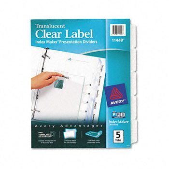 Avery® Index Maker® Clear Label Punched Translucent Dividers - 5 Tab, Pack of 15 - Perfect for Office Filing, Document Organization & School Binders
