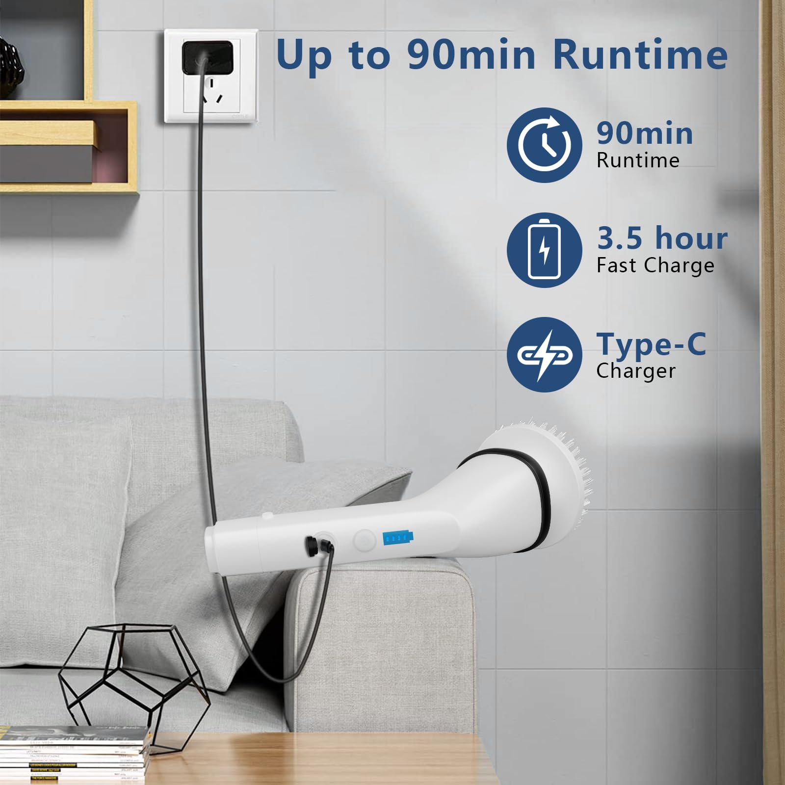 8-in-1 Electric Spin Scrubber with 6 Replaceable Brush Heads & Extension Arm - 450RPM Power Cleaning Brush for Bathroom, Shower, Car, Floor & Tile (Perfect for Deep Cleaning Grout, Bathtubs & Hard-to-Reach Areas)