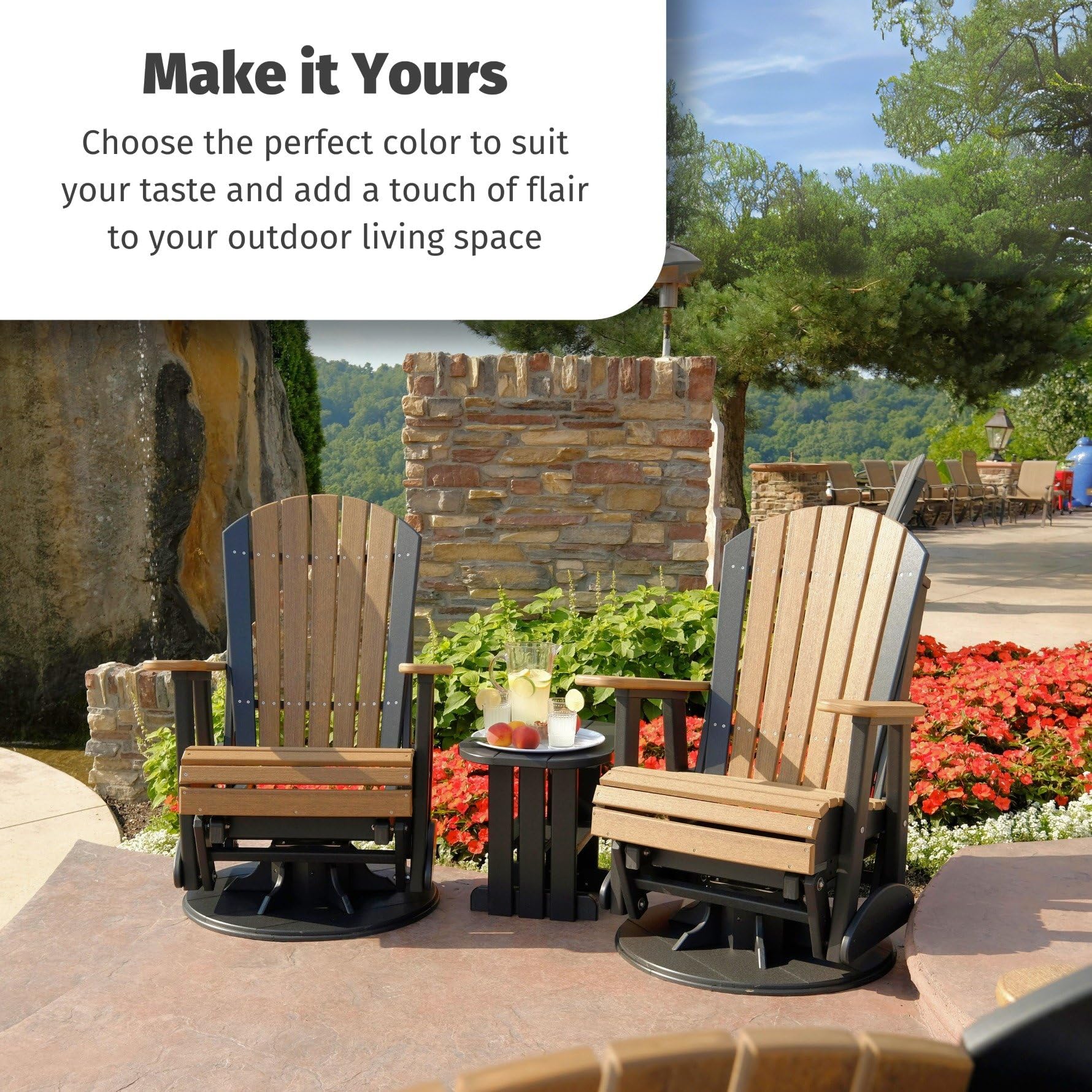 LuxCraft 2' Adirondack Outdoor Swivel Glider Chair - Patio Rocking Chair with 360° Rotation in Antique Mahogany Finish | Perfect for Backyard, Garden, Deck & Poolside Relaxation