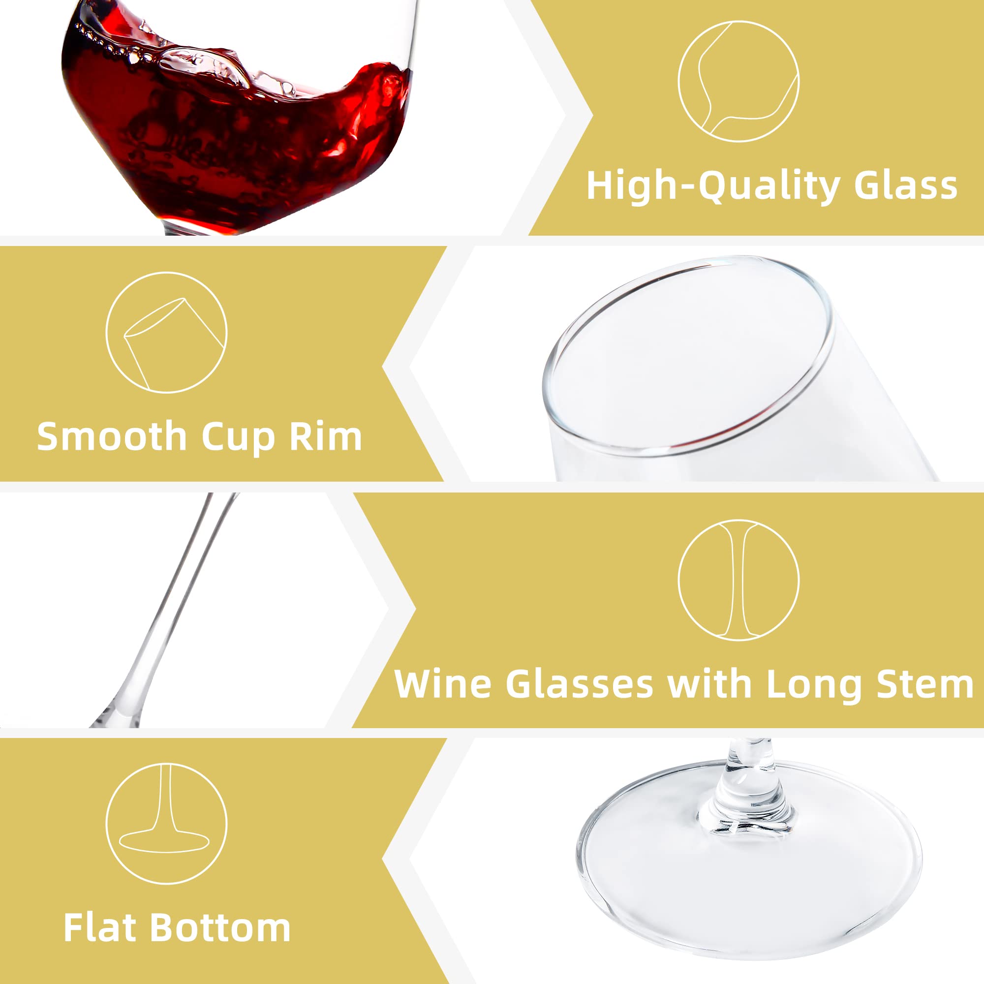 12-Piece Wine Glasses Set - 12oz Clear Red & White Wine Glasses with Long Stem - Elegant Glassware for Parties, Weddings, Home Dining & Gifts - Perfect for Wine Tasting, Dinner Parties & Romantic Evenings