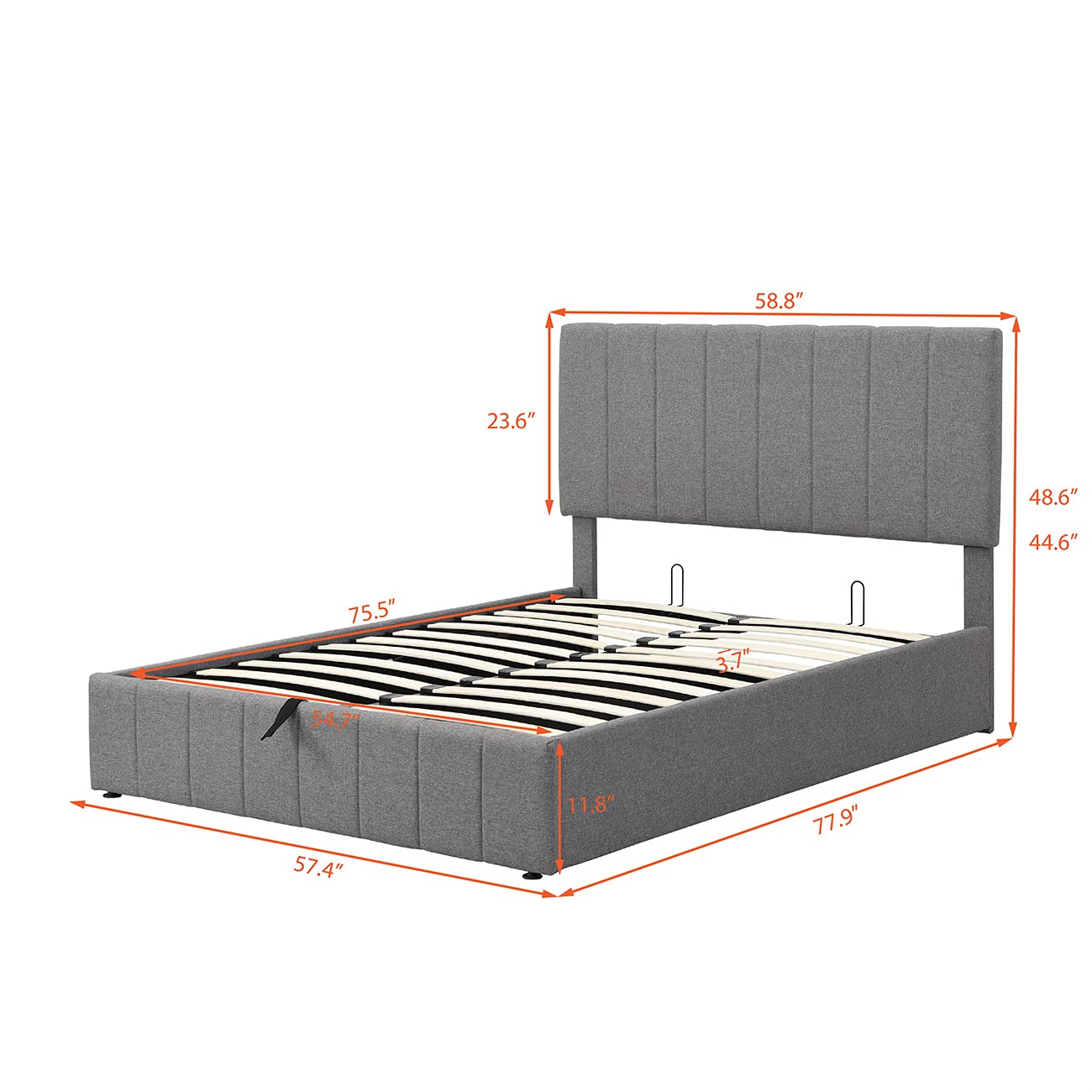 Gas Lift Storage Bed Frame with Headboard - Gray, for Kids Teens Adults Bedroom