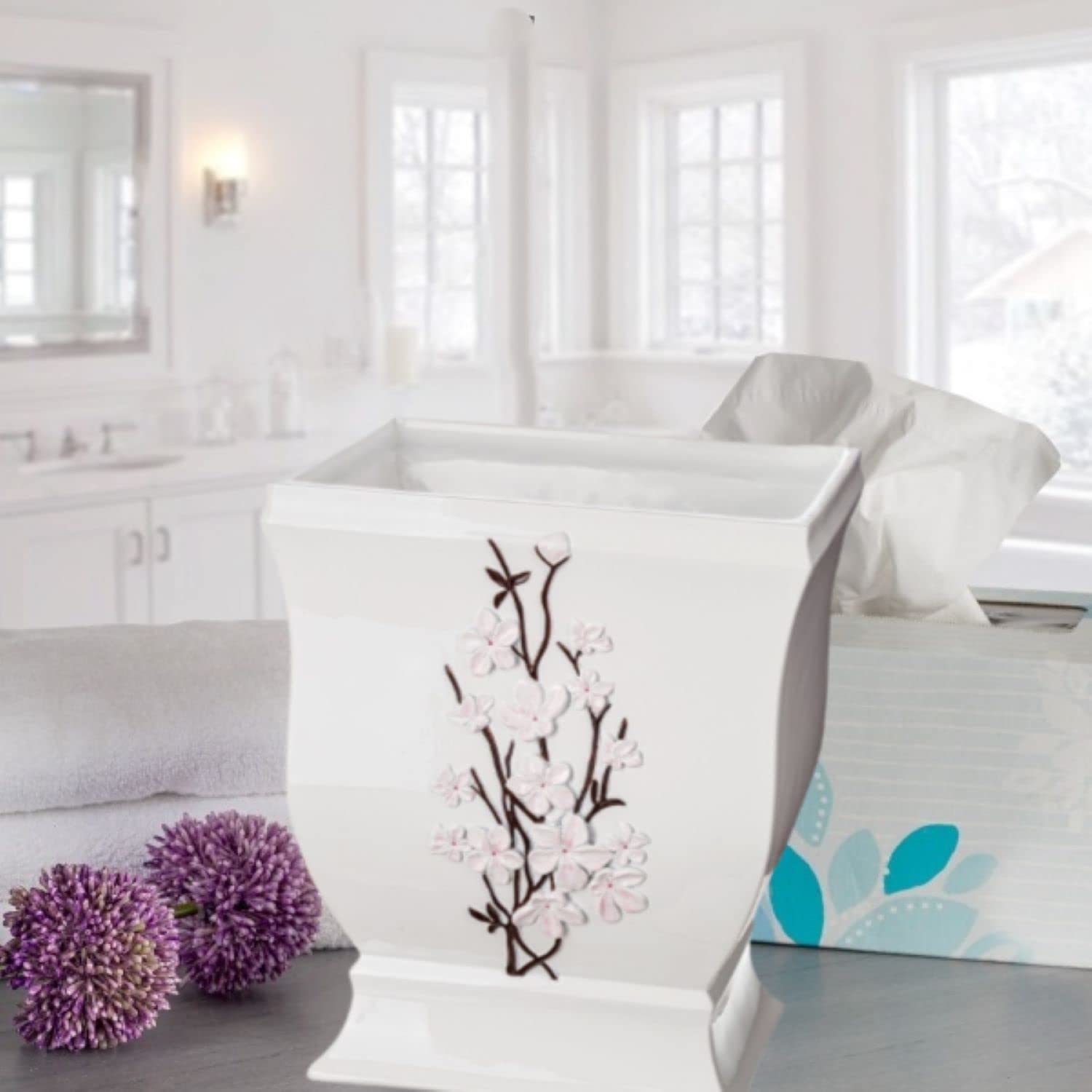 Creative Scents Vanda White Decorative Trash Can - Elegant Waste Basket for Bathroom, Bedroom & Living Room - Durable Small Garbage Bin for Home Decor | Perfect for Powder Rooms, Offices & Guest Rooms