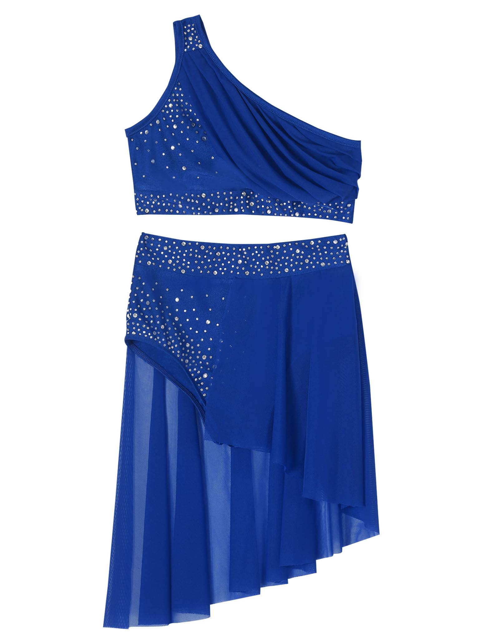 Girls Lyrical Dance Costume Set - Shiny Rhinestone Crop Top & Skirted Leotard 2-Piece Ballet Outfit for Kids | Perfect for Recitals, Competitions & Dance Classes