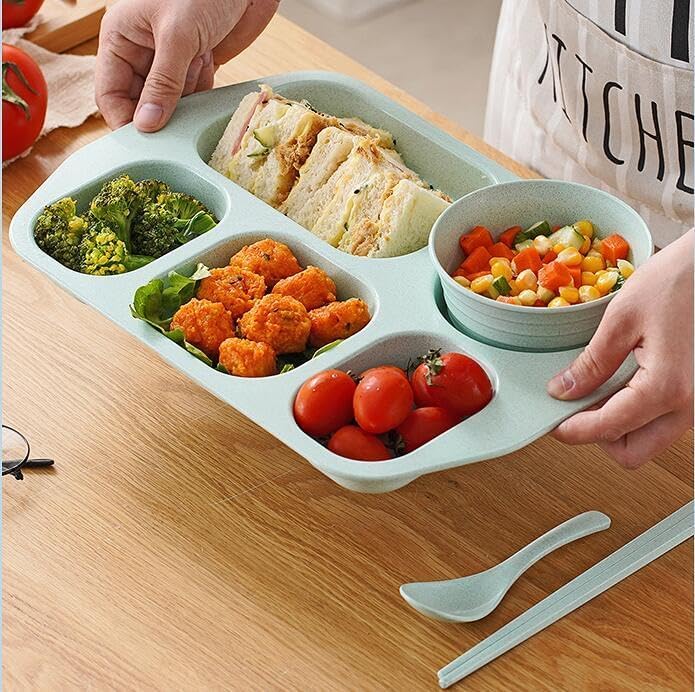 **Nicunom 8 Pack Unbreakable 5-Compartment Wheat Straw Divided Plates – BPA-Free, Microwave & Dishwasher Safe, 11 Inch – Perfect for Kids & Adults Lunch, Picnics, School, and Office Meals**