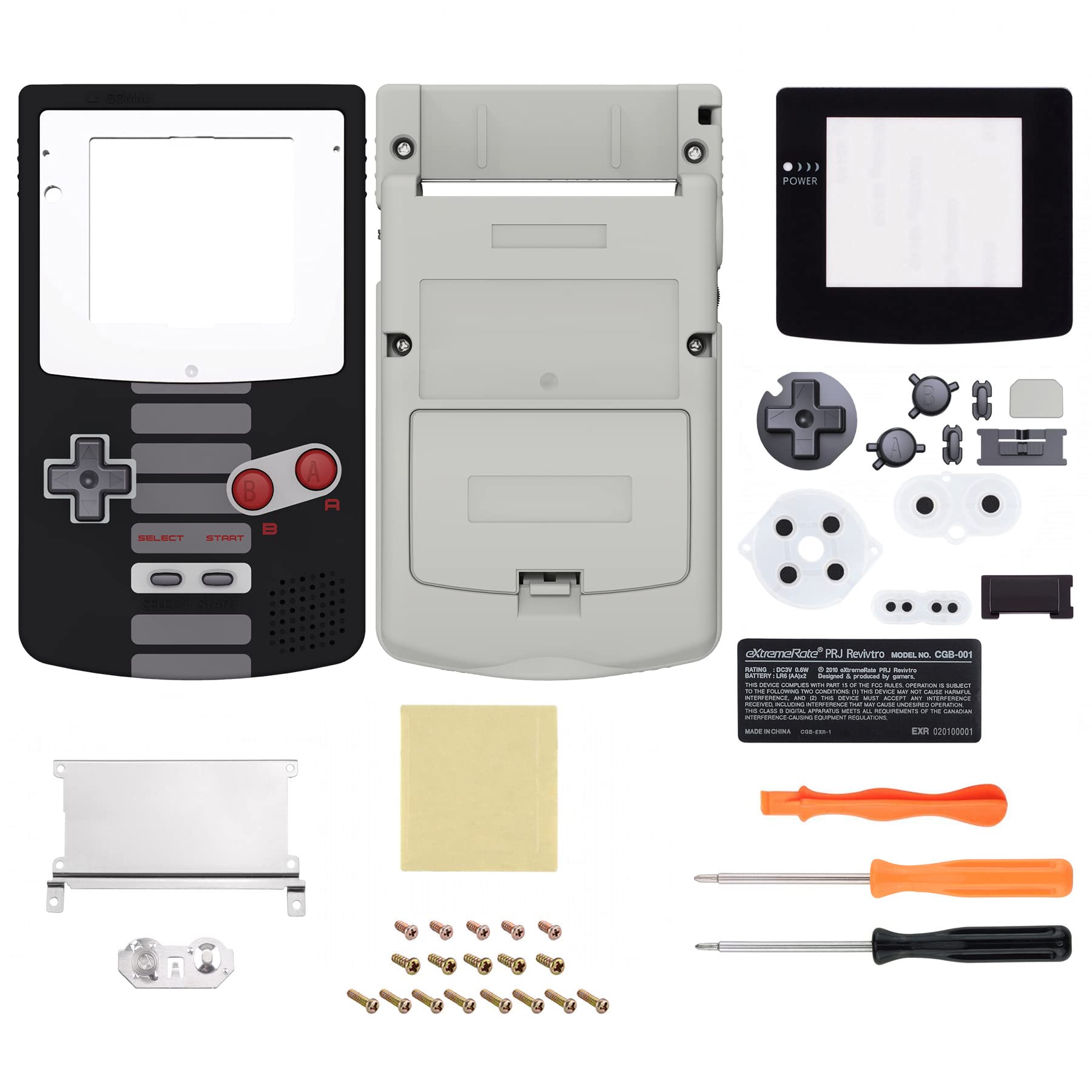 eXtremeRate Replacement Shell with Buttons for GBC Gameboy Color - Compatible with GBC OSD IPS, Regular IPS & Standard LCD (Console & IPS Screen Not Included) - Classic NES Style - Perfect for Gaming Enthusiasts & Retro Console Modding