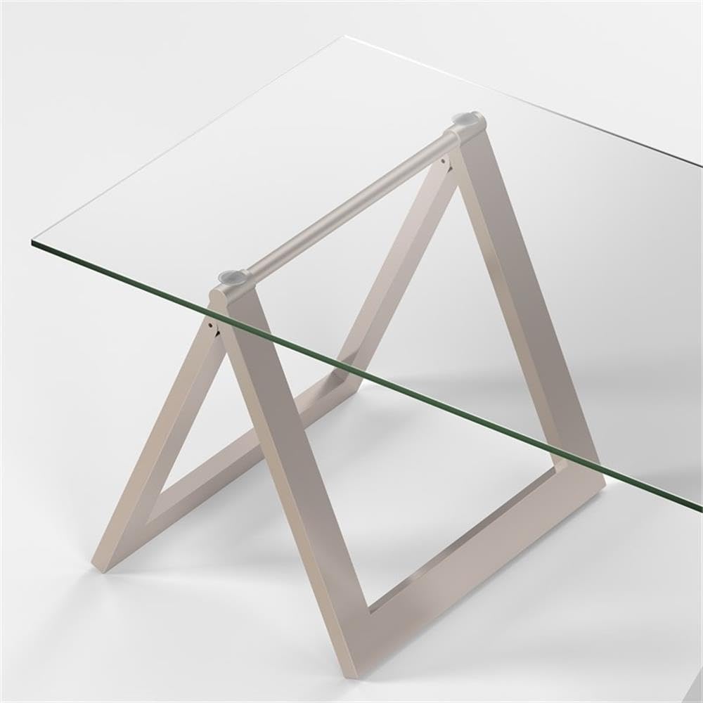 Pemberly Row Metal Nickel Gray Sawhorse Leg Coffee Table - Industrial Style Living Room Furniture for Home Decor