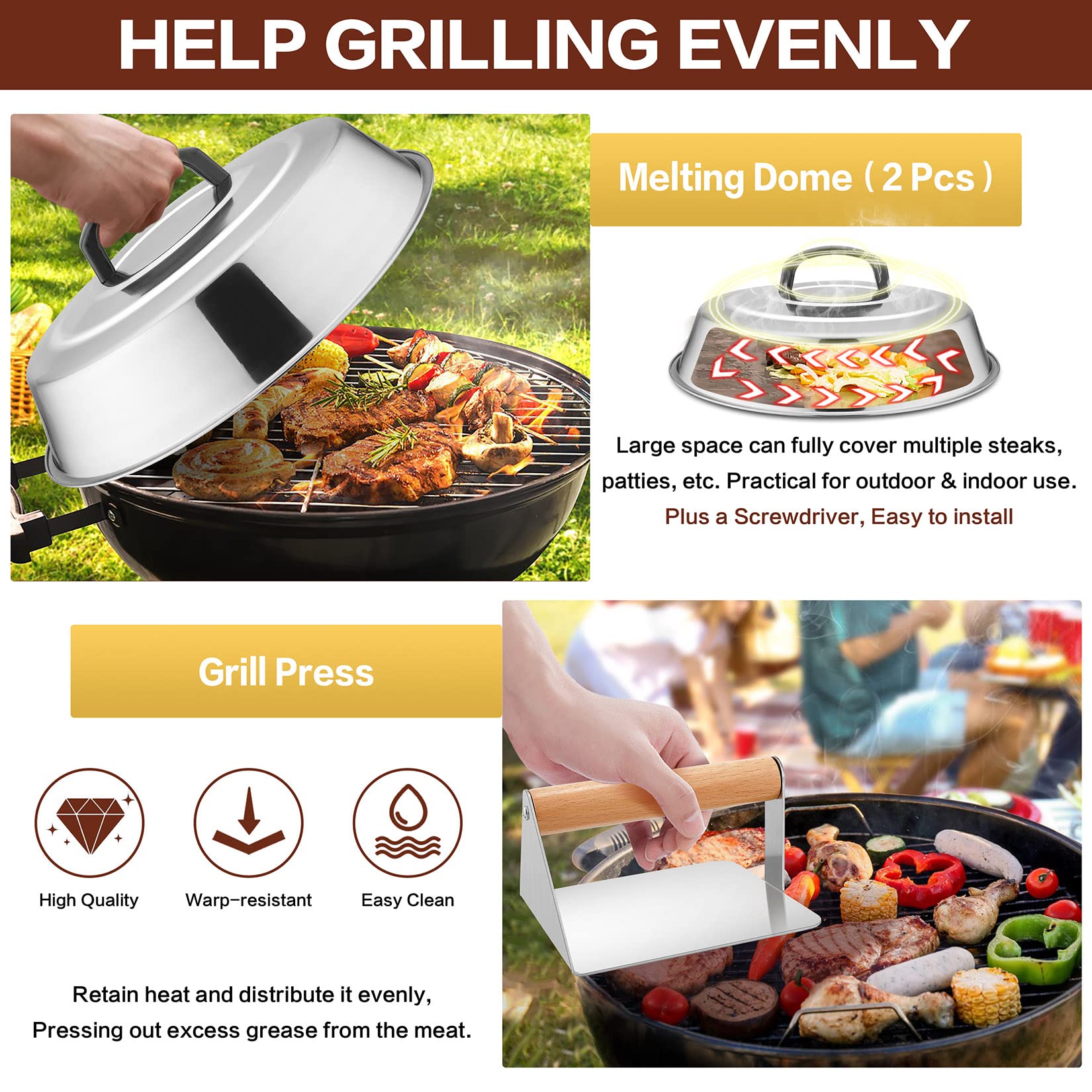Joyfair 19-Piece Griddle Accessories Kit with Melting Domes - Stainless Steel BBQ Turners, Basting Cover, Burger Press & Scrapers for Flat Top Grill - Perfect for Outdoor Camping, Teppanyaki Cooking & Backyard BBQs - Includes Convenient Carry Bag
