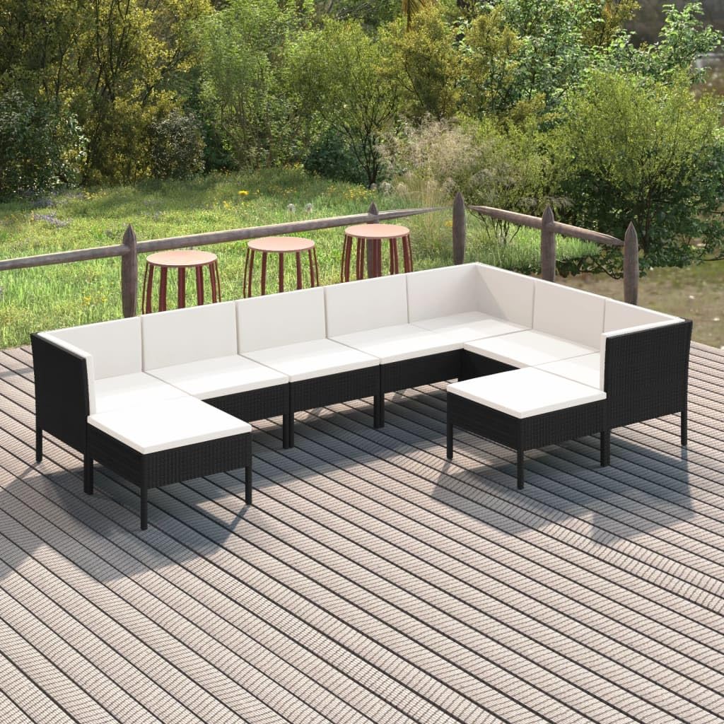 Premium 12-Piece Patio Lounge Set - Poly Rattan Outdoor Furniture with Weather-Resistant Cushions - Black Wicker Sofa Set with Cream White Cushions - Perfect for Backyard, Poolside & Garden Relaxation