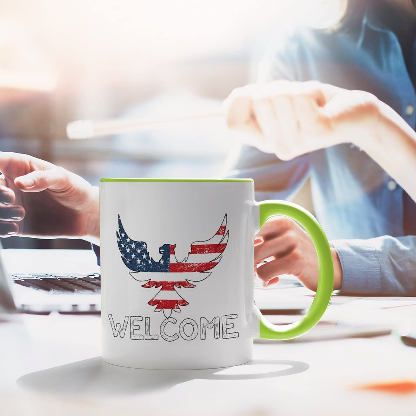 Funny Thanksgiving Coffee Mug - 11oz Ceramic Farmhouse Mug with USA Flag Design, Motivational Gifts for Workers, Elderly, Mom & Girlfriend - Perfect for 4th of July, Office Use & Holiday Celebrations