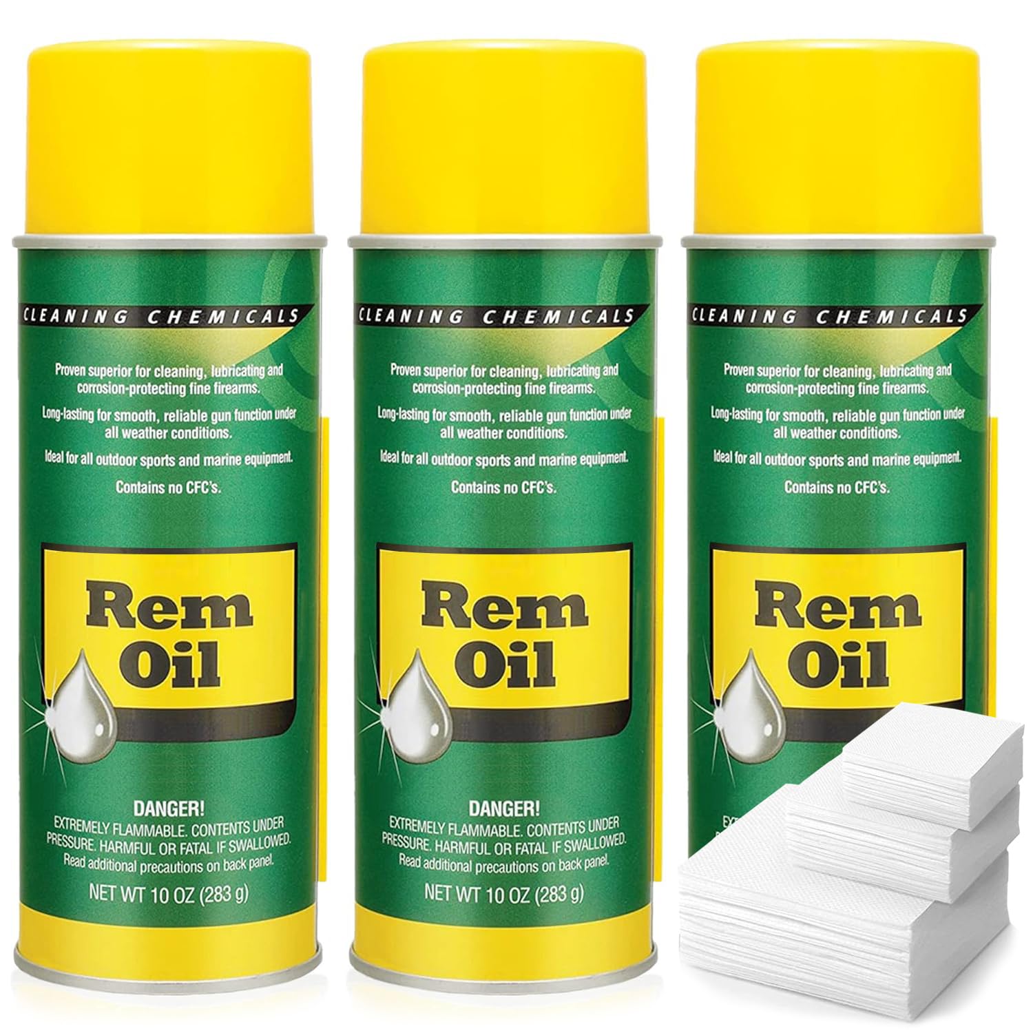 RGNINE 3 Pack Gun Oil Spray and Cleaner Kit - 10 Oz Aerosol CLP Lubricant & 50 Cleaning Patches for Firearm Maintenance | Perfect for Hunting, Shooting Range & Gun Cleaning Routine