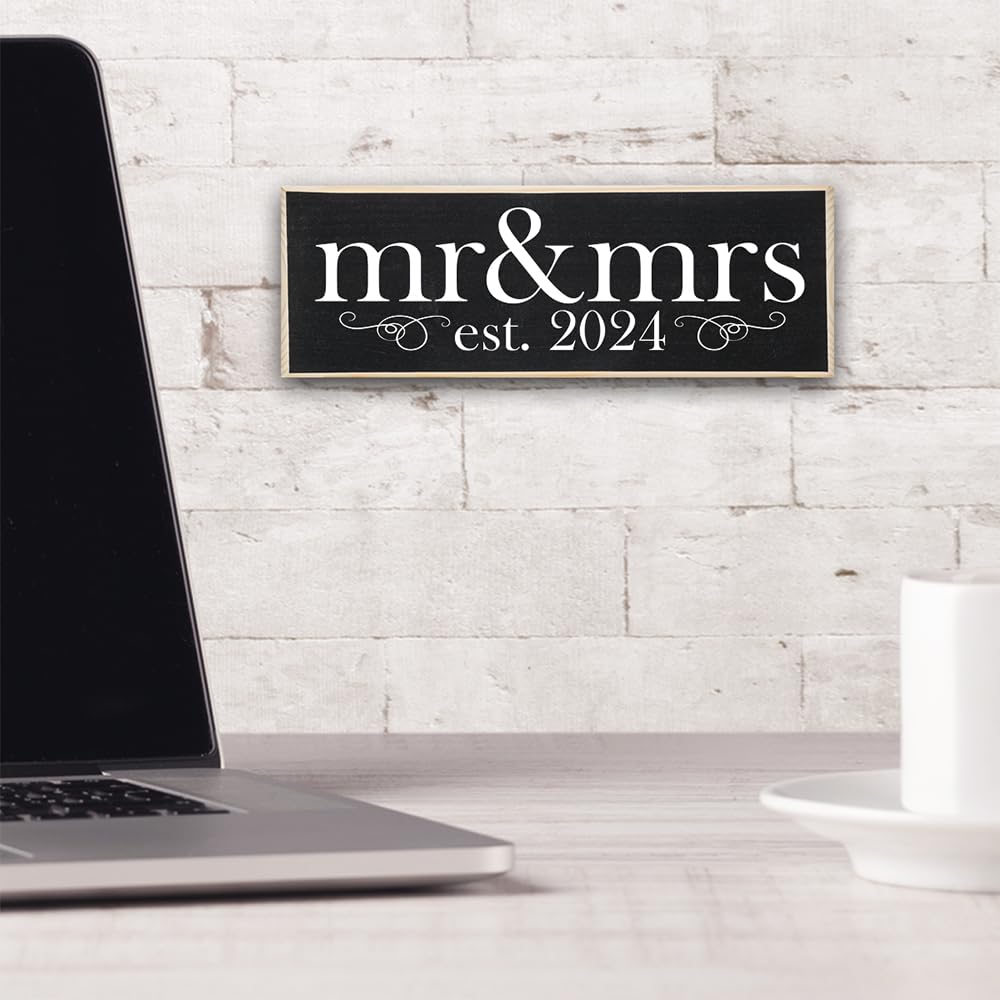 2024 Mr & Mrs Wedding Wooden Wall Sign - Rustic Farmhouse Home Decor for Couples - Romantic Love Quotes Bedroom Decor - Unique Gift for Her - Perfect for Anniversaries, Weddings & Home Styling