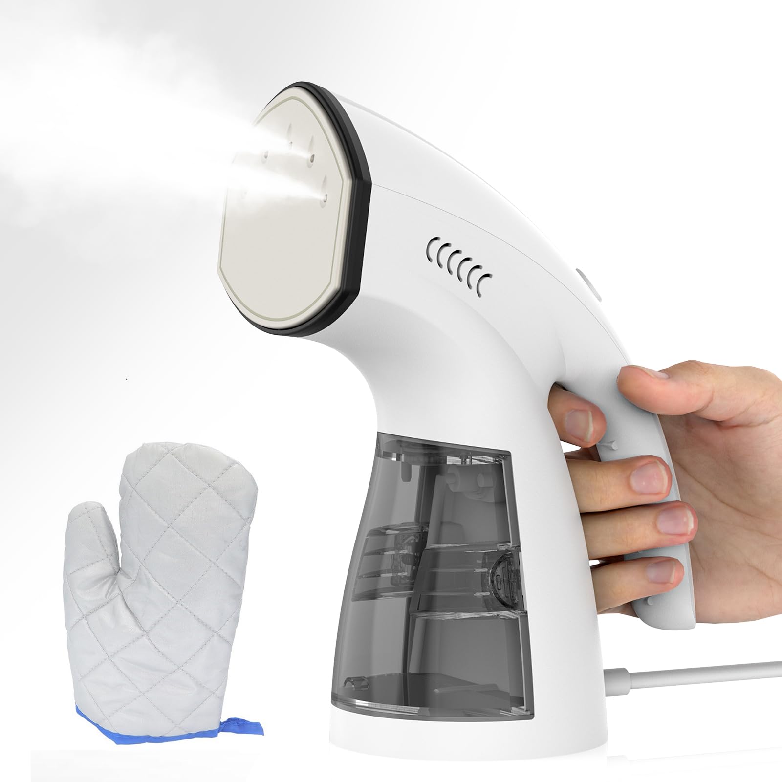 Portable Handheld Garment Steamer for Clothes - Fast Wrinkle Remover, 18 Min Continuous Steaming, Leak-Proof Fabric Steamer Iron (White) - Perfect for Travel, Home & Office Use