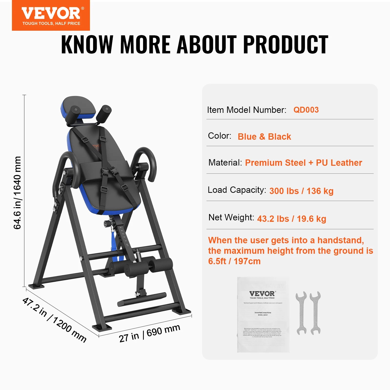 VEVOR Heavy Duty Inversion Table for Back Pain Relief - Adjustable Back Stretcher Machine with Headrest for Spinal Decompression & Strength Training | Perfect for Home Gym, Physical Therapy & Post-Workout Recovery