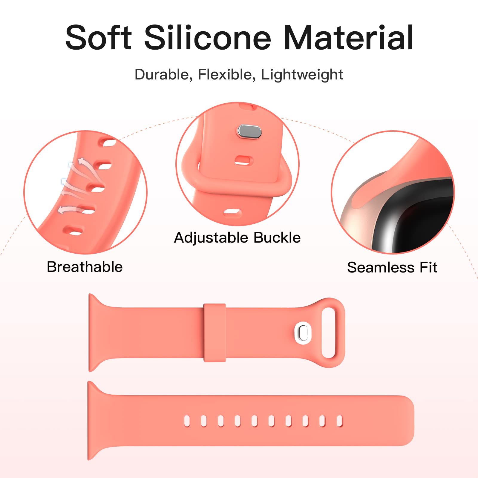 AOTUAO Soft Silicone Sport Band for Apple Watch 38mm 40mm 41mm - Compatible with Series 9/8/7/6/5/4/3/2/1/SE - Coral Orange Strap for Women & Men - Perfect for Running, Gym & Everyday Wear