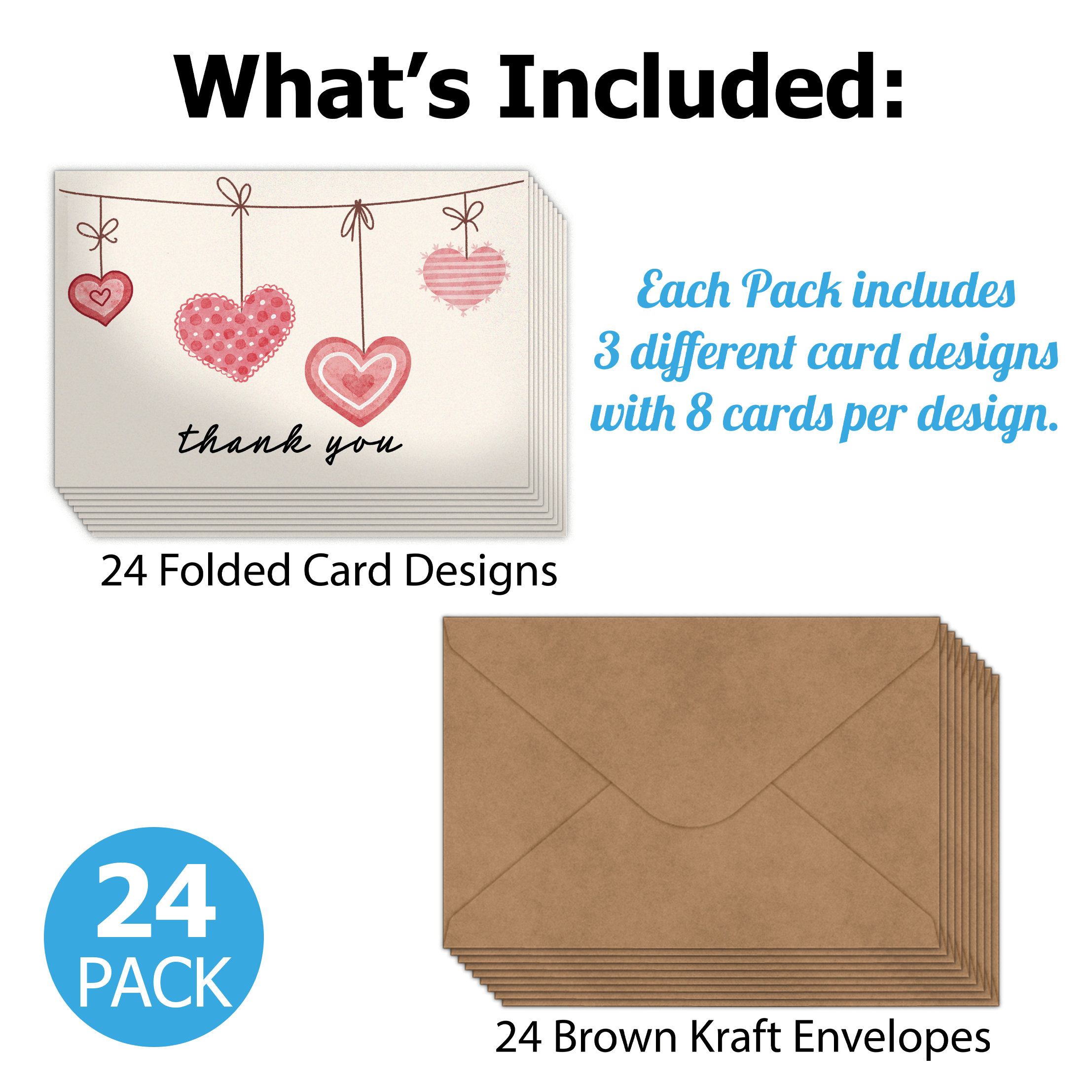Hearts Thank You Cards with Envelopes - Elegant Greeting Cards for Appreciation, Wedding, Birthday & Graduation - Perfect for Expressing Gratitude in Personal and Professional Settings