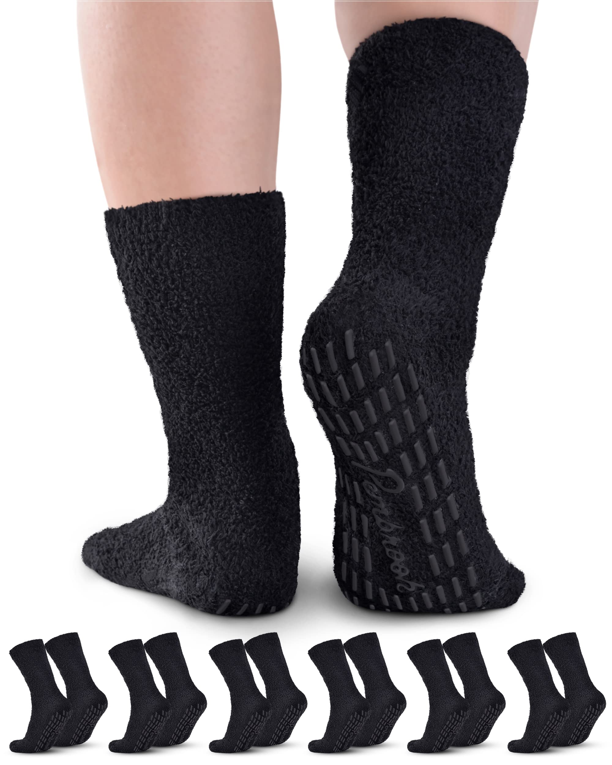 Pembrook Non-Slip Fuzzy Socks with Grips for Women & Men - 6 Pairs Cozy Warm Winter Socks for Home, Office & Travel