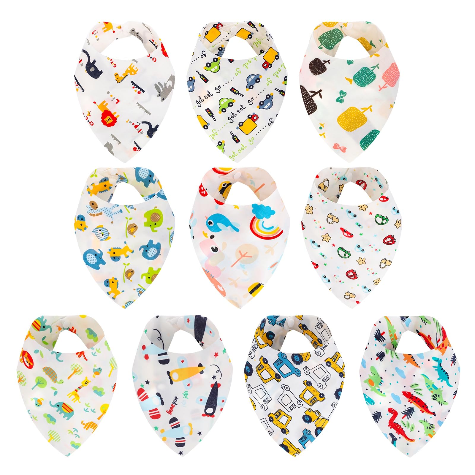10-Pack Baby Bandana Drool Bibs - Super Absorbent Cotton Feeding Bibs with Adjustable Snaps for Newborns & Toddlers (0-36 Months) | Soft & Gentle for Daily Use, Mealtime, and Drool Protection