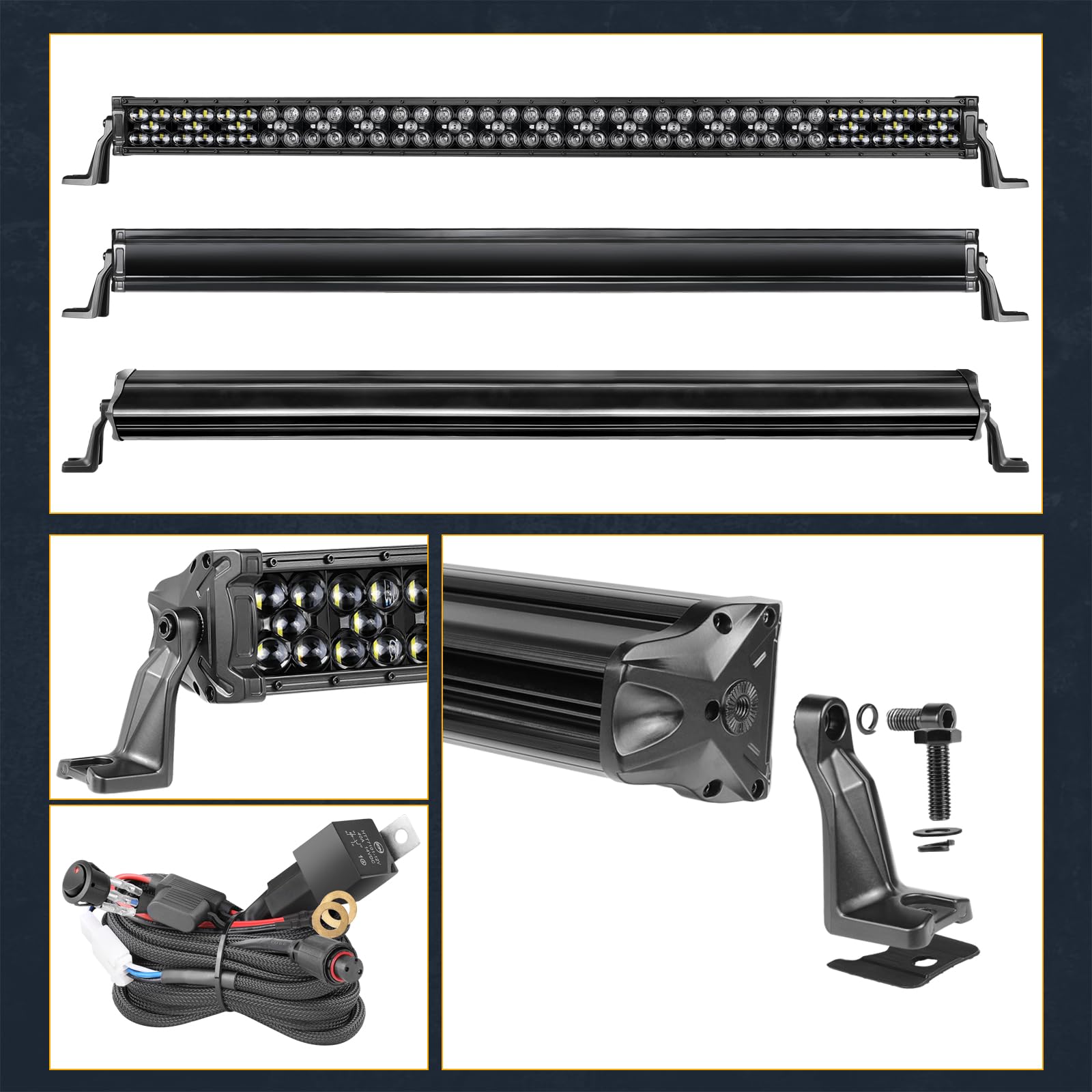 40 Inch 475W LED Light Bar with Wiring Harness - Nirider Black Series Spot Flood Combo Beam, Waterproof Off-Road Driving Light for Trucks, ATV, UTV, SXS, RZR, Wrangler - Perfect for Night Off-Roading, Work Sites & Emergency Lighting