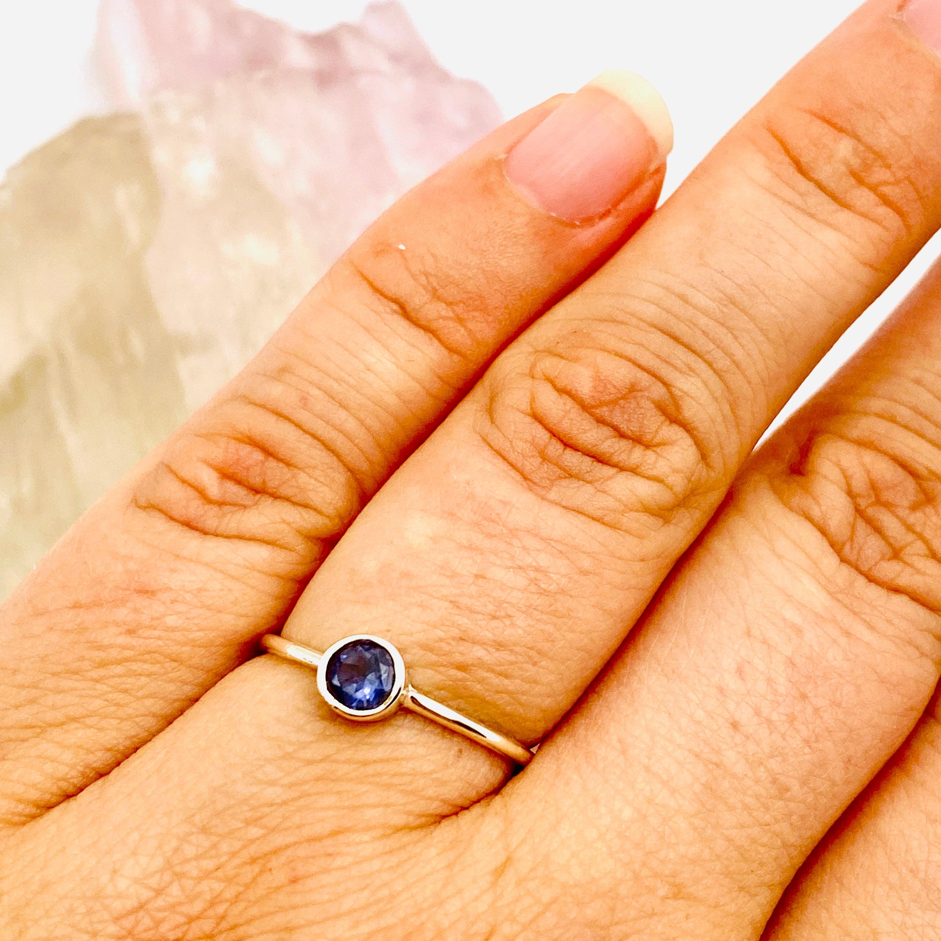 Iolite Round Faceted Fine Band Ring R3754 IO - Elegant Purple Gemstone Jewelry for Women, Perfect for Engagement, Wedding & Everyday Wear