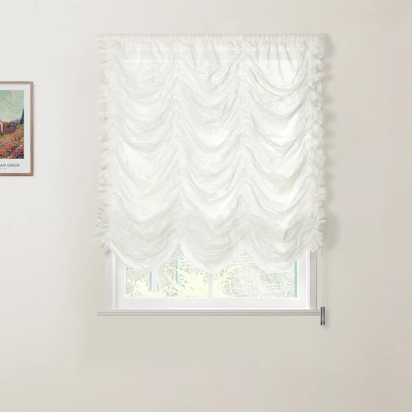 Stylish Pleated Austrian Sheer Roman Shades with Cord Lift - Elegant Window Treatment for Living Room & Bedroom