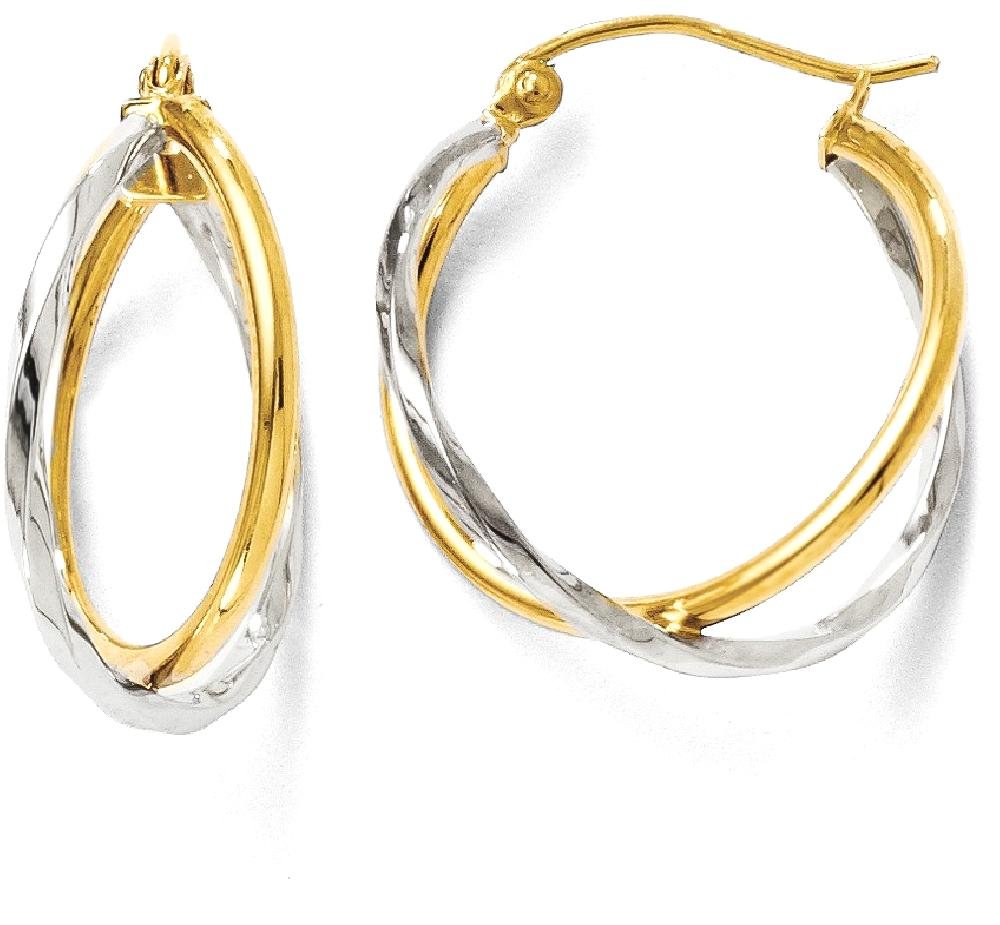 14K Solid Two Tone Gold Small Hoop Earrings for Women - Dainty Hinged Huggie Hoops - Perfect for Everyday Wear, Work & Special Occasions