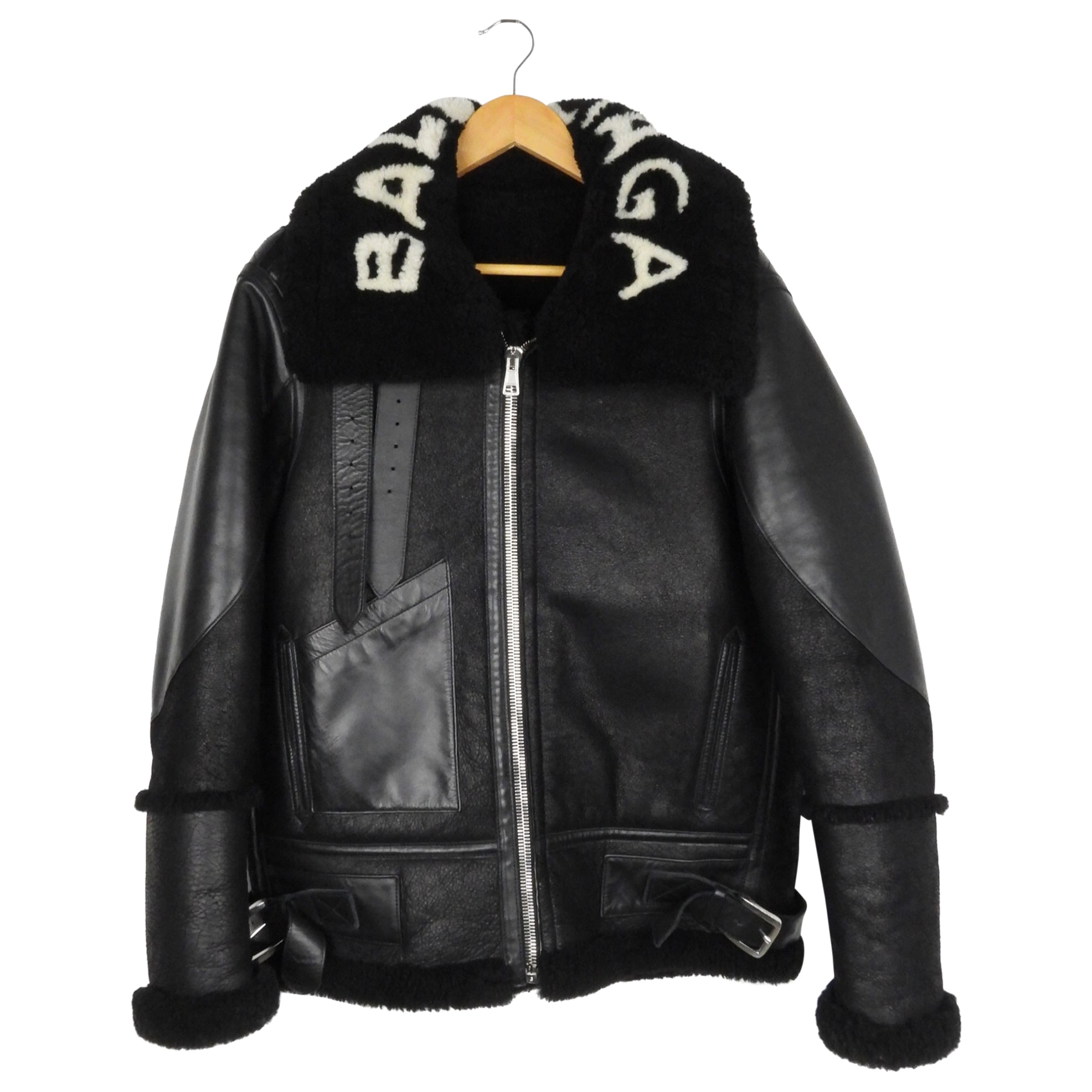 Balenciaga Black Leather Logo Shearling Jacket - Women's Winter Coat for Fashion & Streetwear | Size 38 | Perfect for Cold Weather & Stylish Outfits
