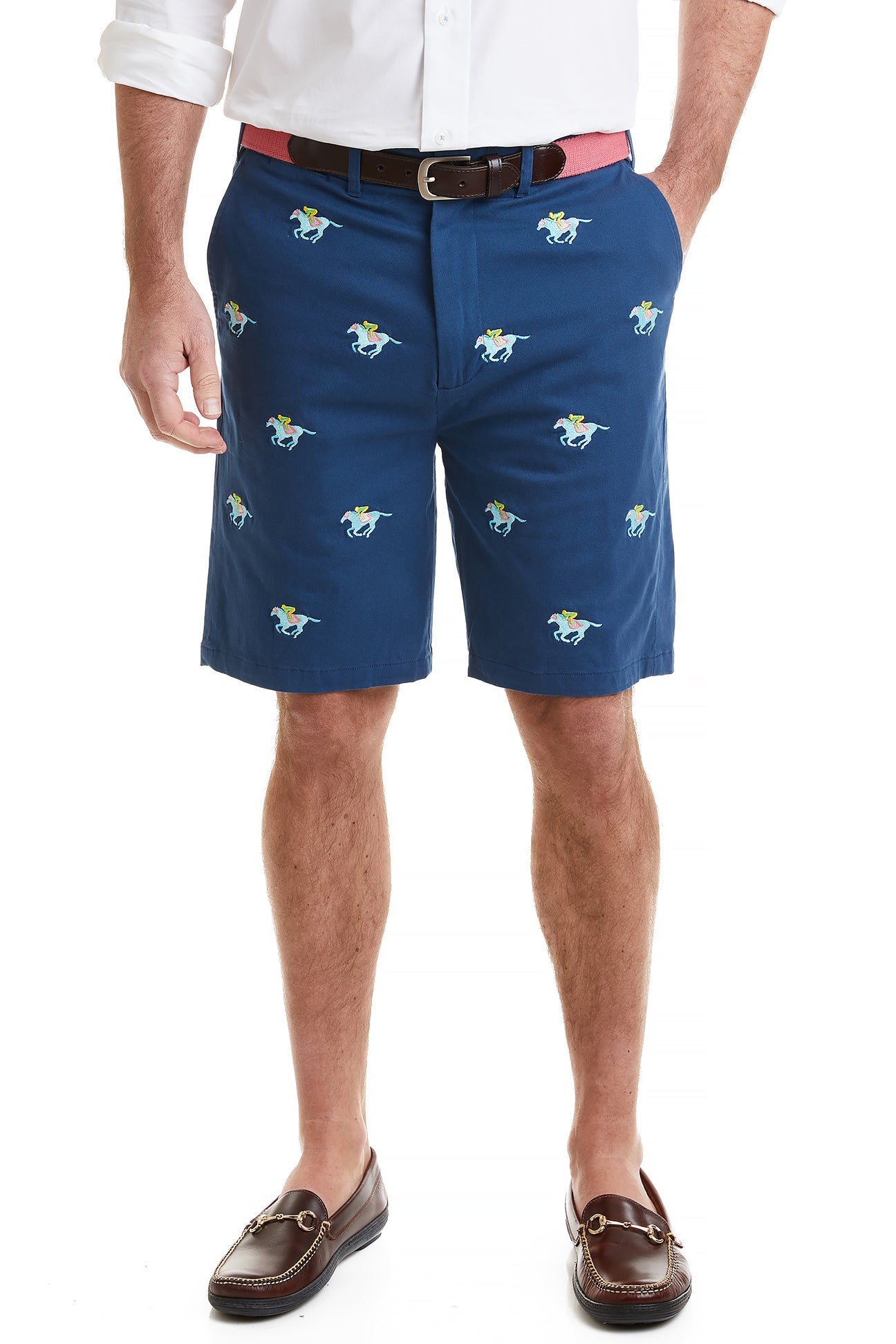 Cisco Short Stretch Twill Nantucket Navy with Racing Horses - Premium Comfort Pants for Men | Perfect for Casual Wear, Office & Outdoor Activities