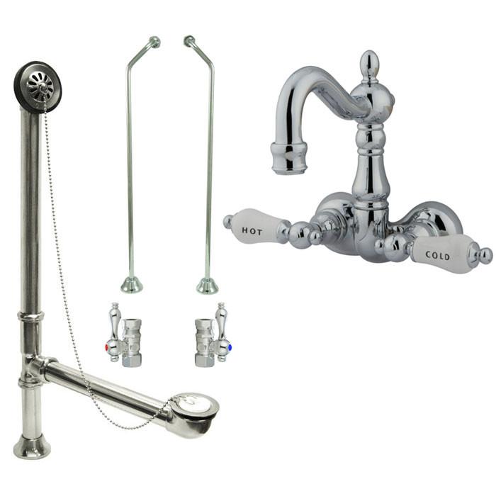 Chrome Wall Mount Clawfoot Tub Faucet Set with Drain Supplies & Stops - CC1074T1 System | Vintage Bathroom Fixture for Classic & Modern Bathrooms