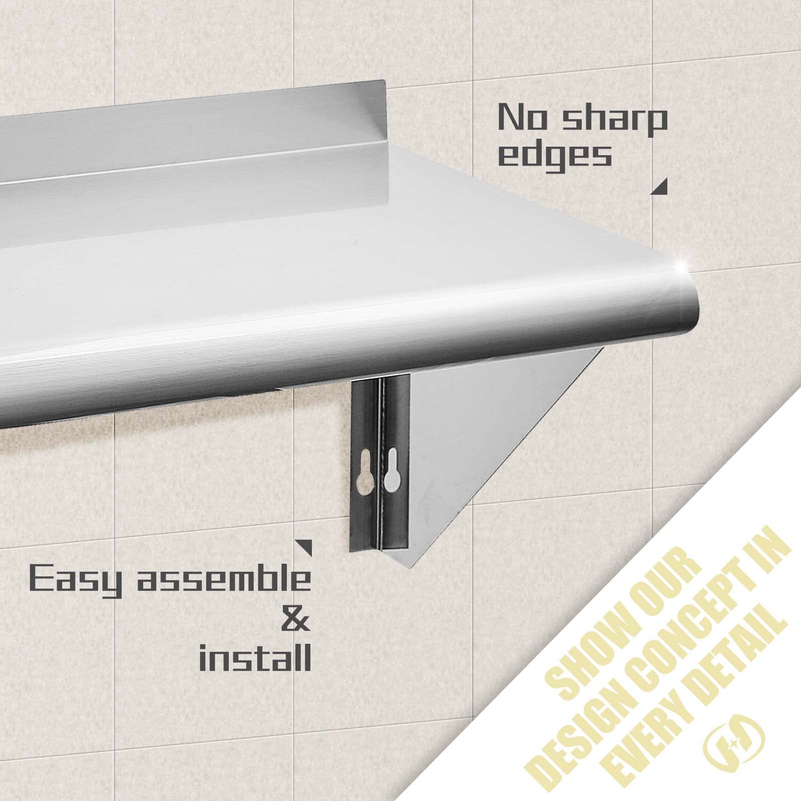 Hally 12x24 Inch Stainless Steel Wall Shelf - 230 lb Capacity NSF Certified Commercial Floating Shelving for Restaurant Kitchen Storage, Hotel Display & Home Organization