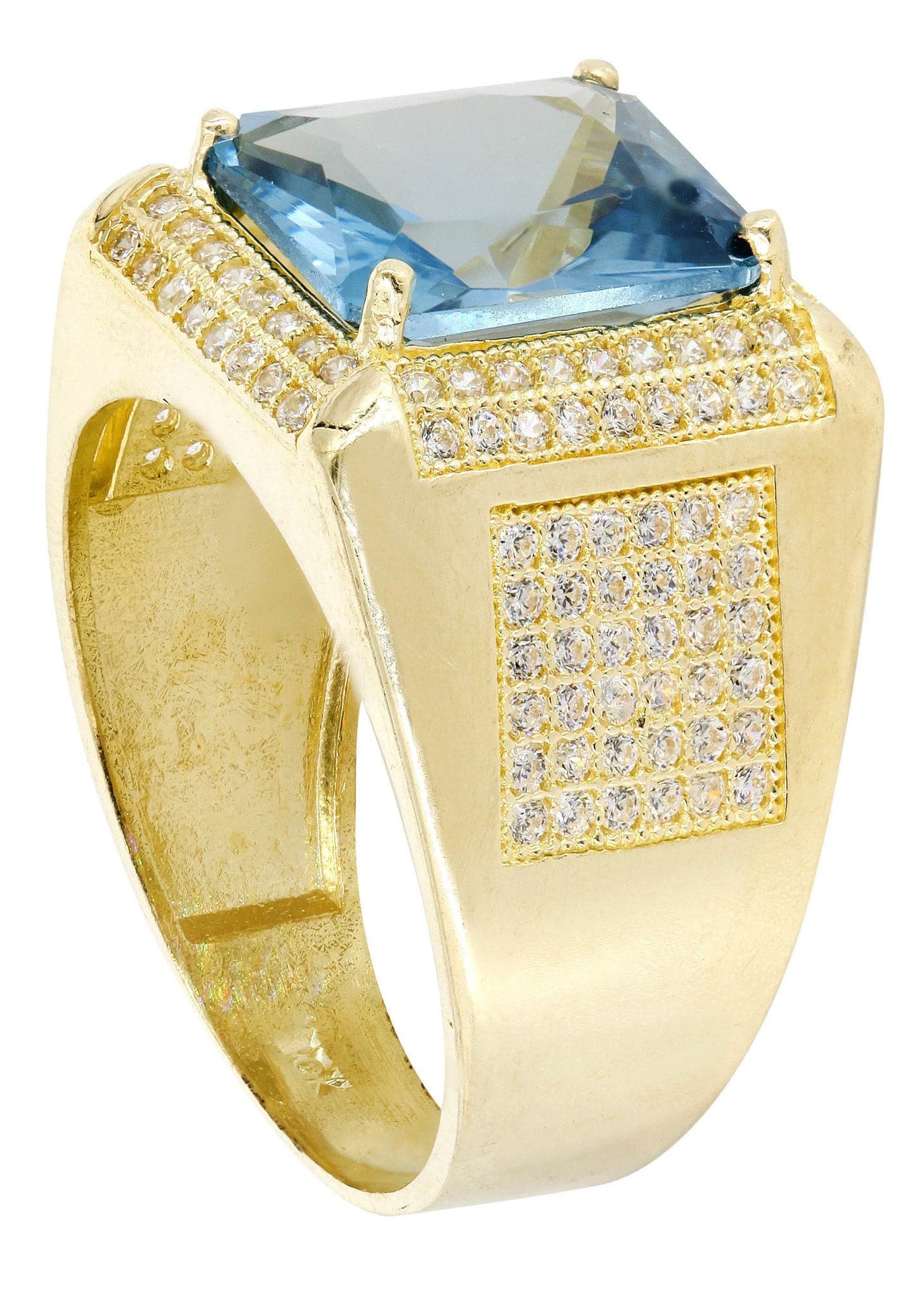 Aqua Marine 10K Gold Men's Ring - 9.2 Grams Solid Gold Jewelry for Men - Perfect for Weddings, Anniversaries & Gifts